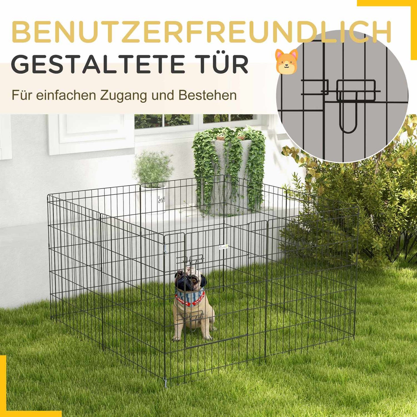 Outdoor Metal Puppy Playpen - 76 cm high, 8-piece set