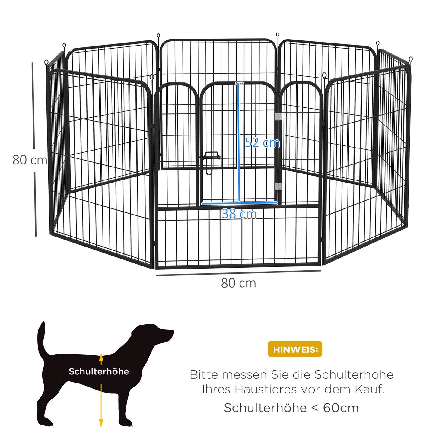 Metal puppy enclosure with door, customizable, black, 79x79 cm