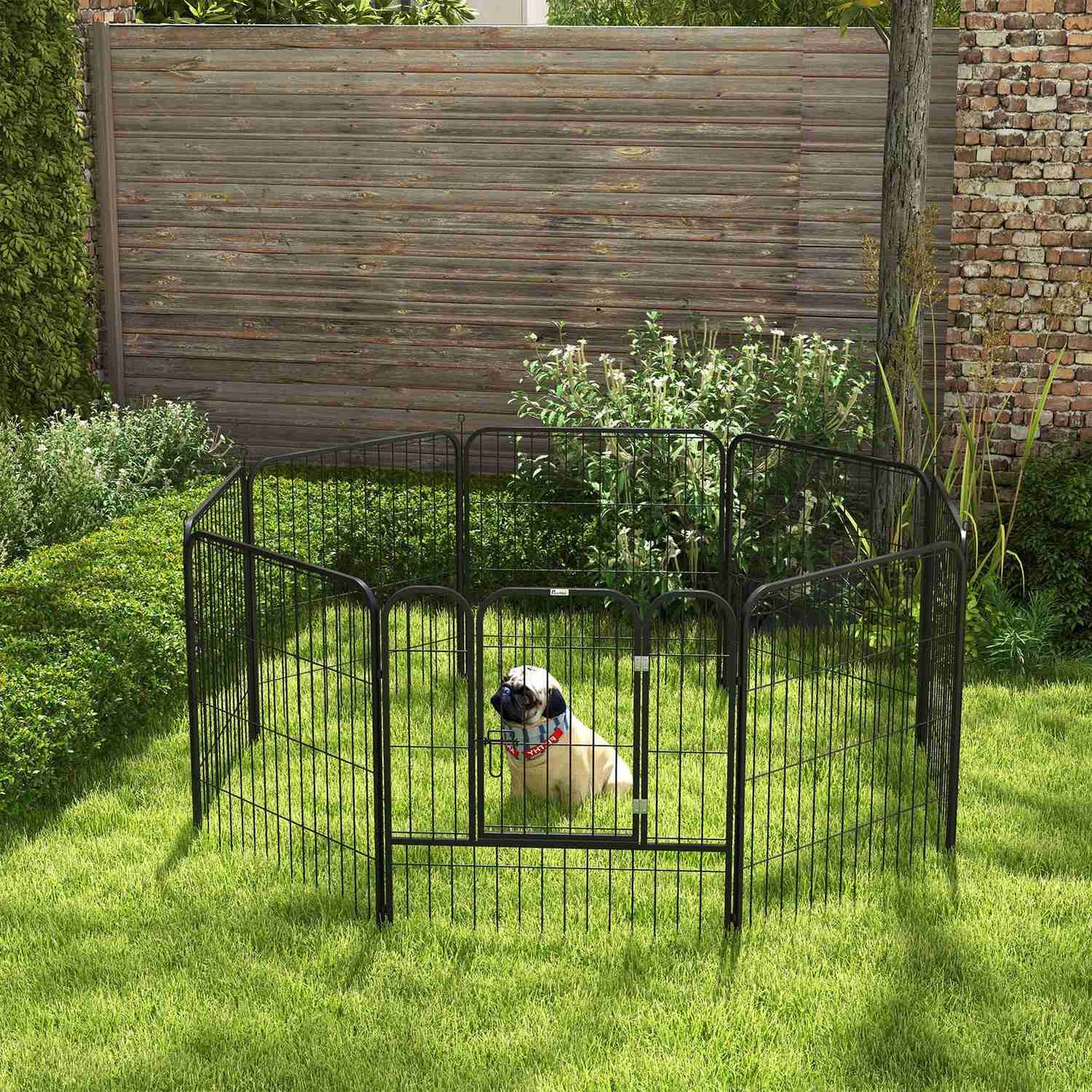 Metal puppy enclosure with door, customizable, black, 79x79 cm