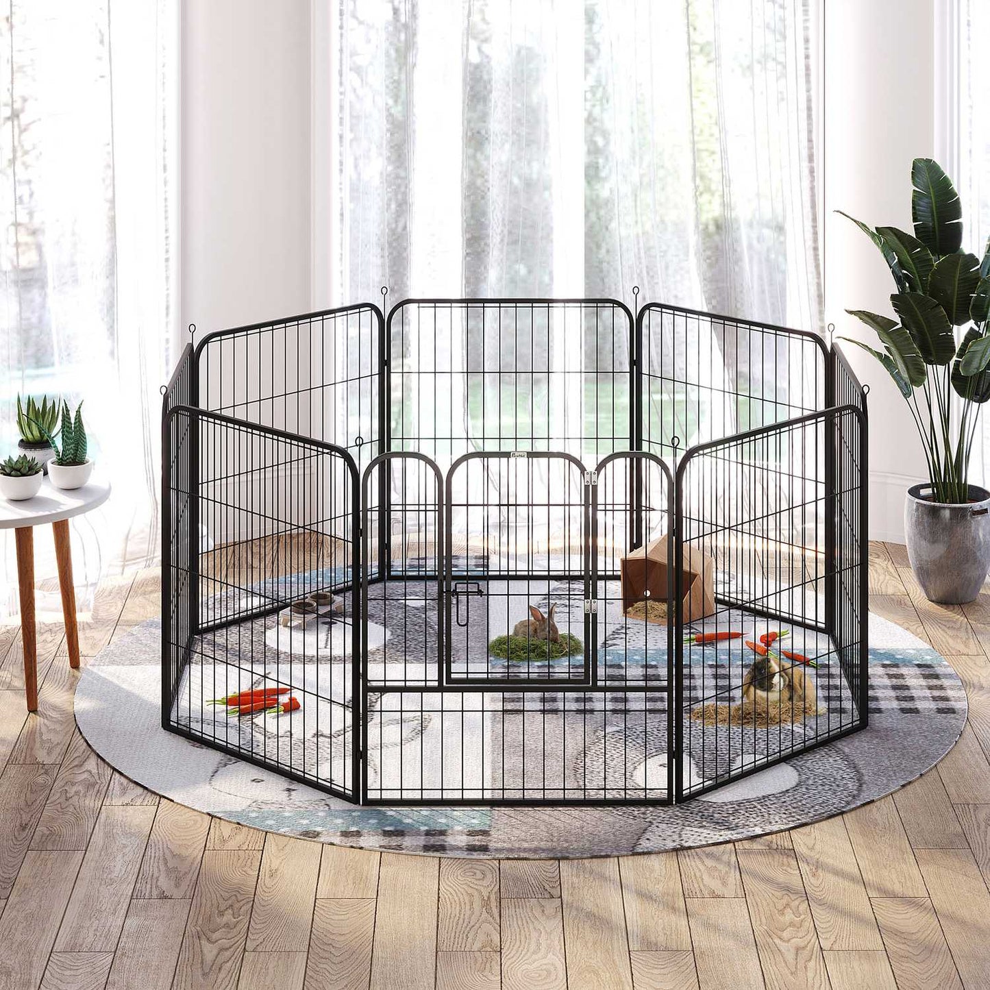 Metal puppy enclosure with door, customizable, black, 79x79 cm