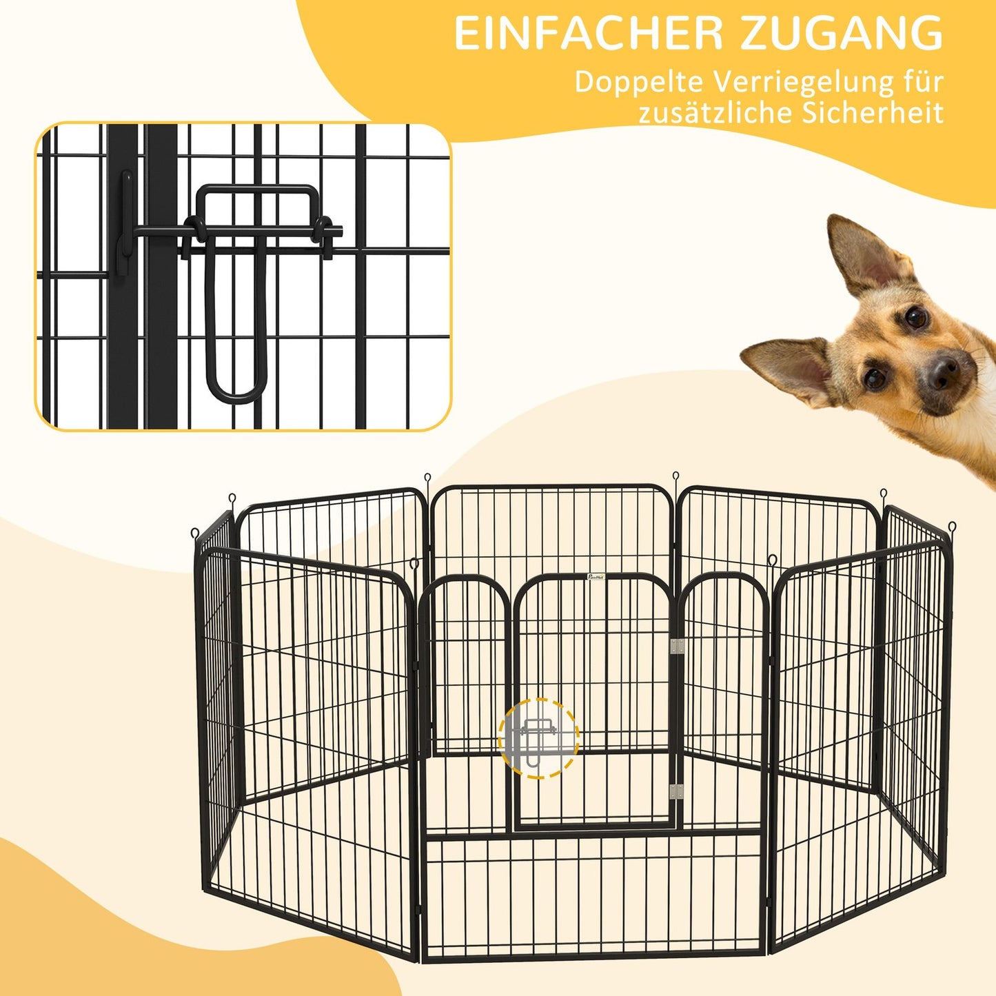 Metal puppy enclosure with door, customizable, black, 79x79 cm