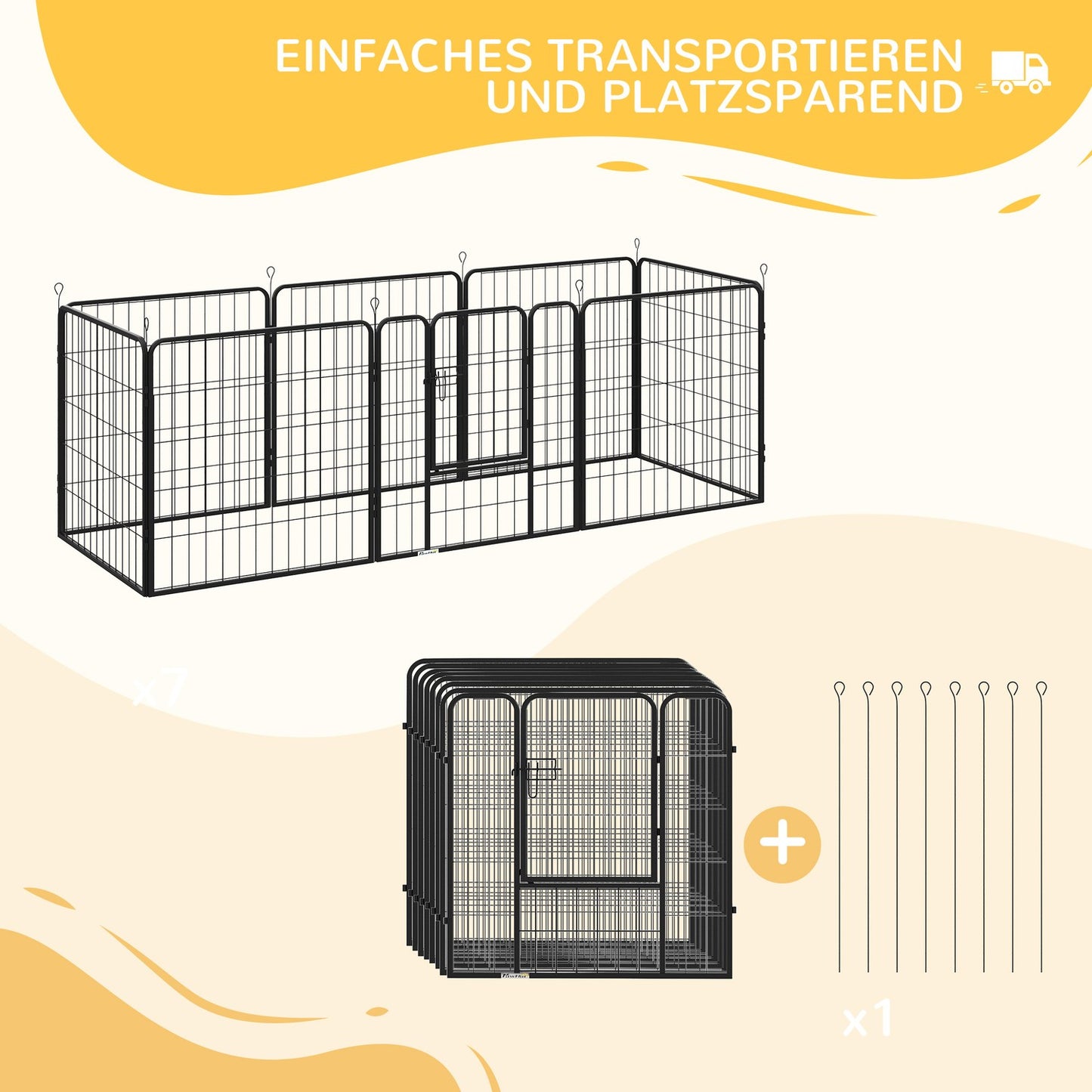Metal puppy enclosure with door, customizable, black, 79x79 cm
