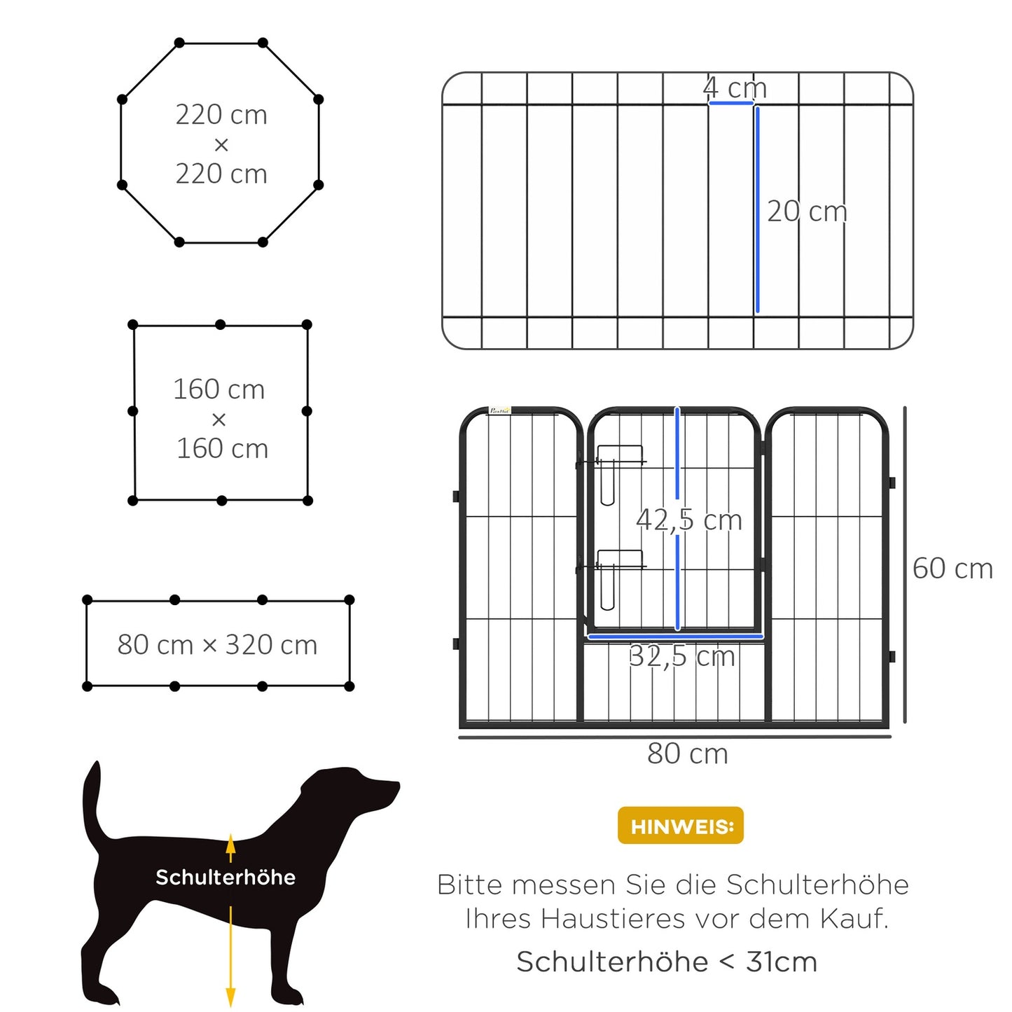 Puppy playpen Outdoor enclosure - 8 panels, door, 60x80 cm