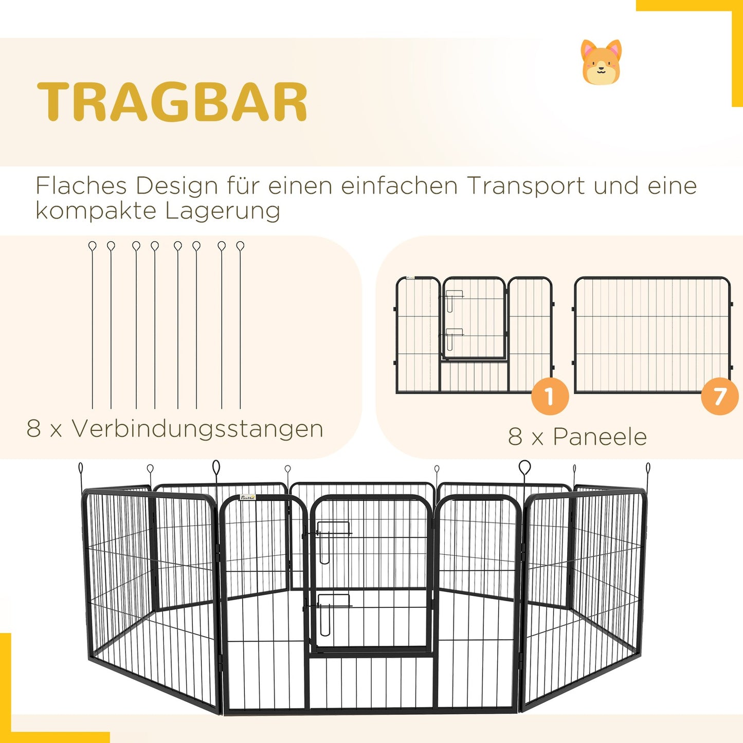 Puppy playpen Outdoor enclosure - 8 panels, door, 60x80 cm