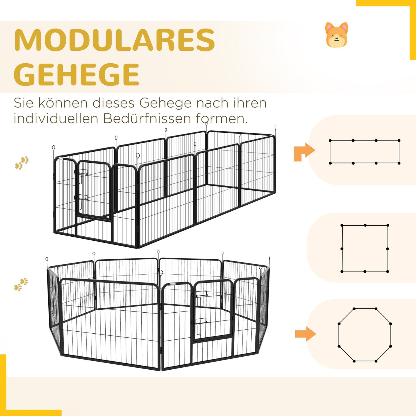 Puppy playpen Outdoor enclosure - 8 panels, door, 60x80 cm
