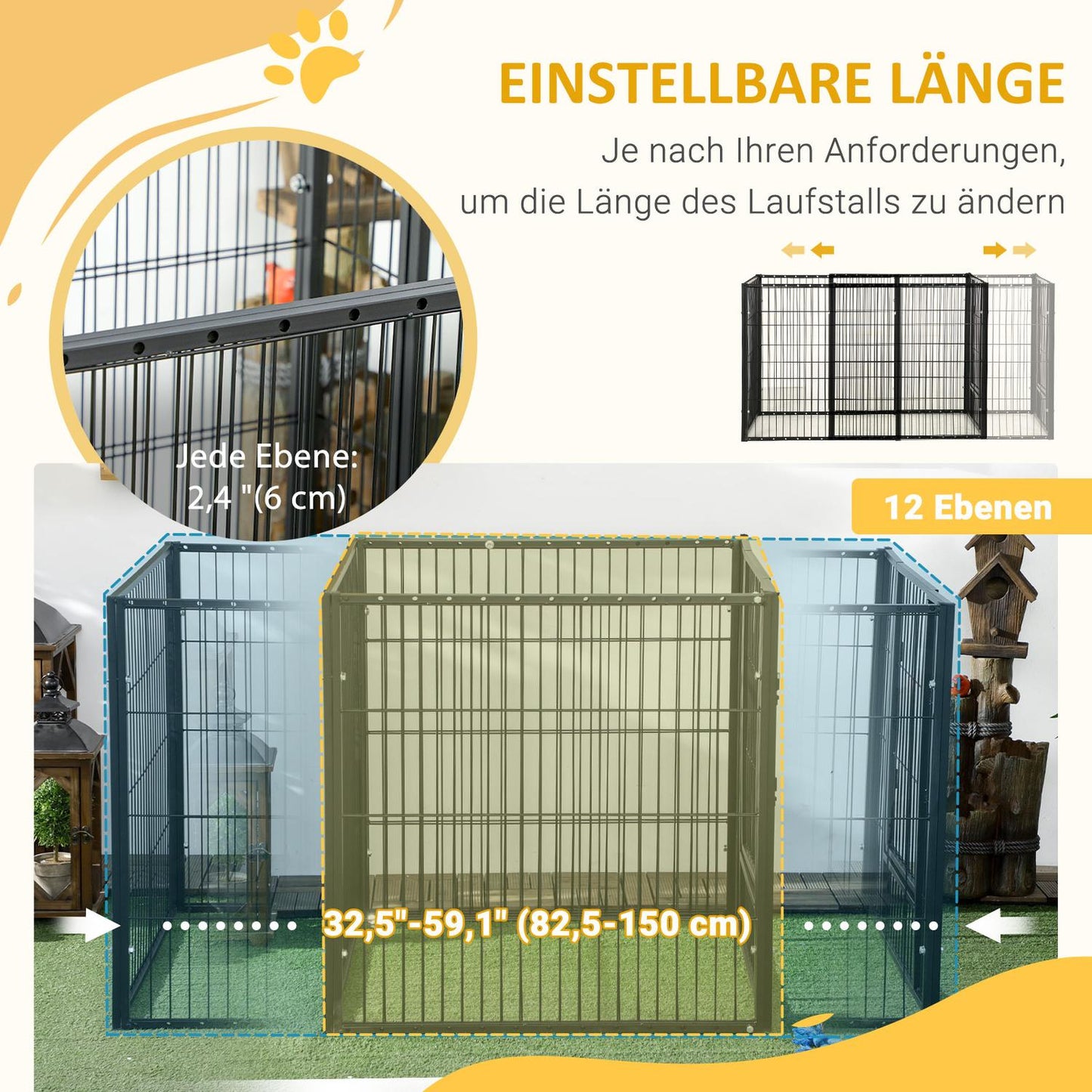 Puppy playpen with door, 6 panels, indoor/outdoor steel