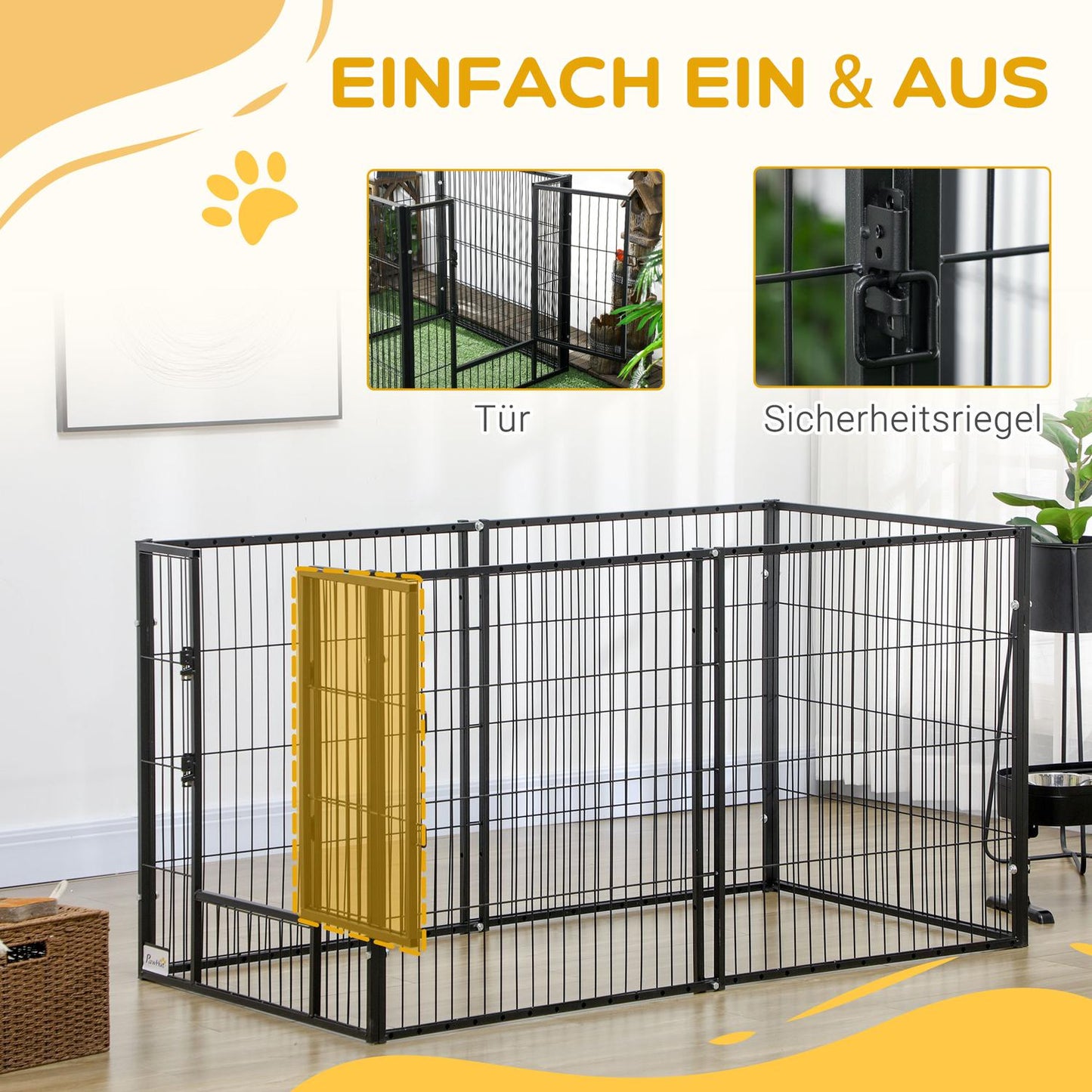 Puppy playpen with door, 6 panels, indoor/outdoor steel