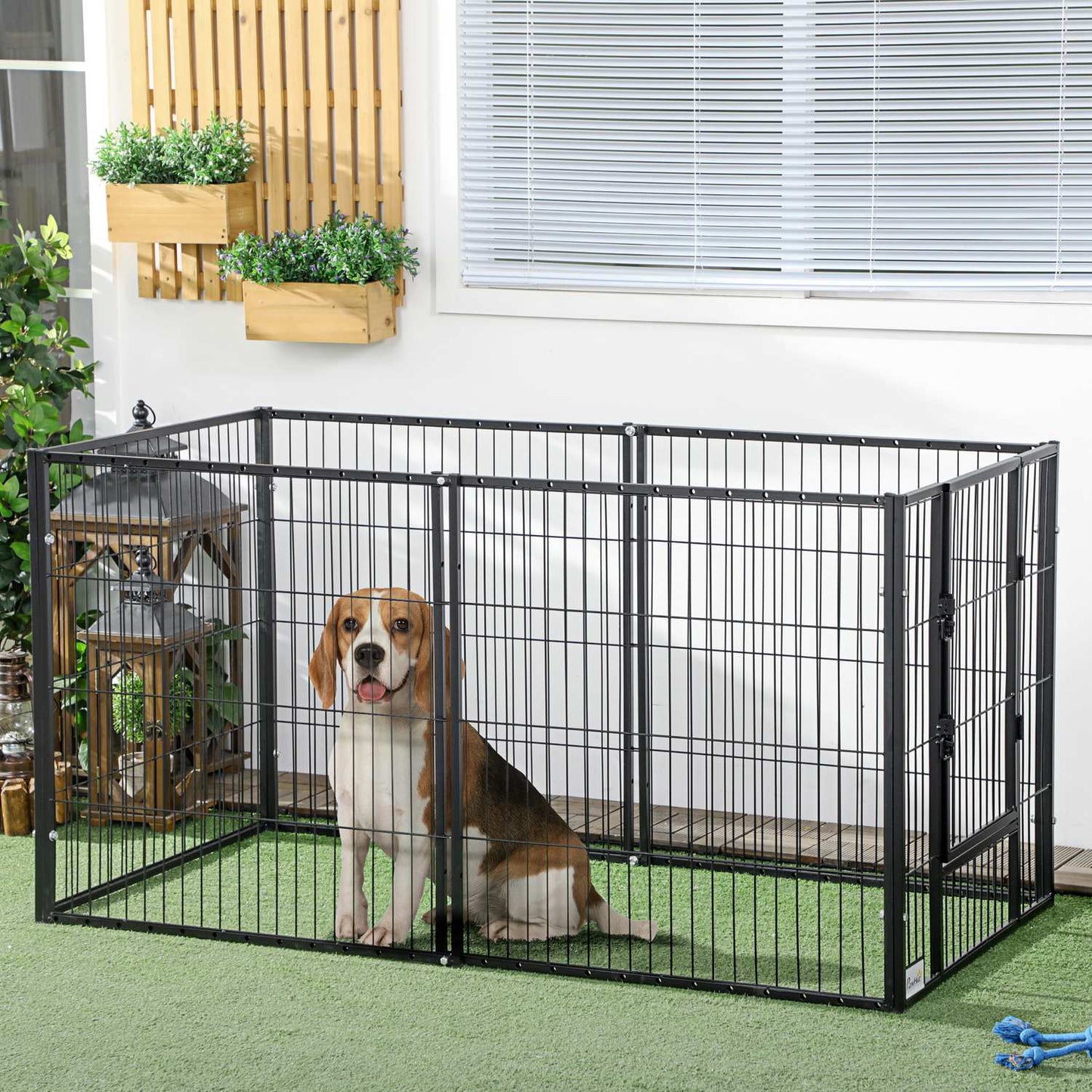 Puppy playpen with door, 6 panels, indoor/outdoor steel