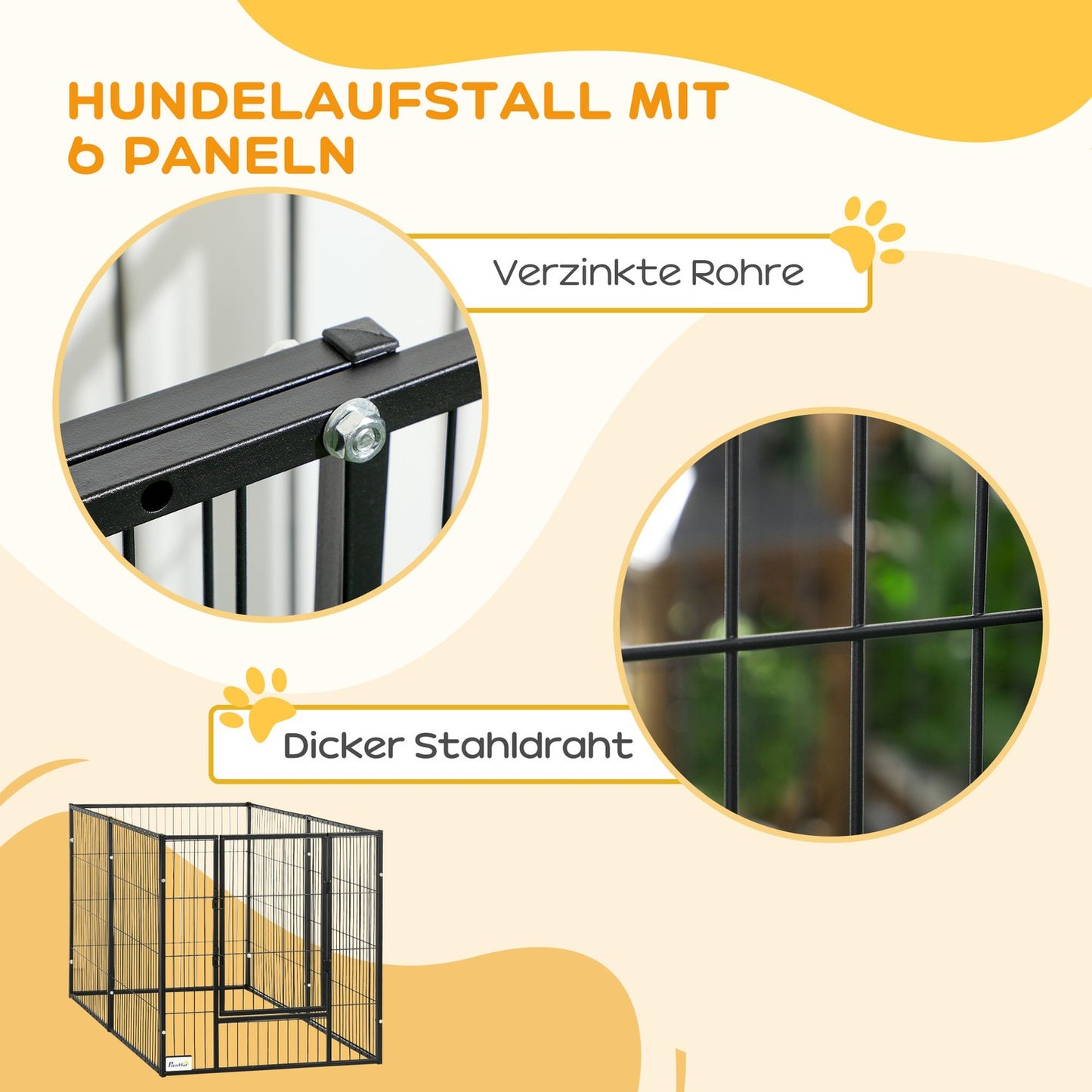 Puppy playpen with door, 6 panels, indoor/outdoor steel
