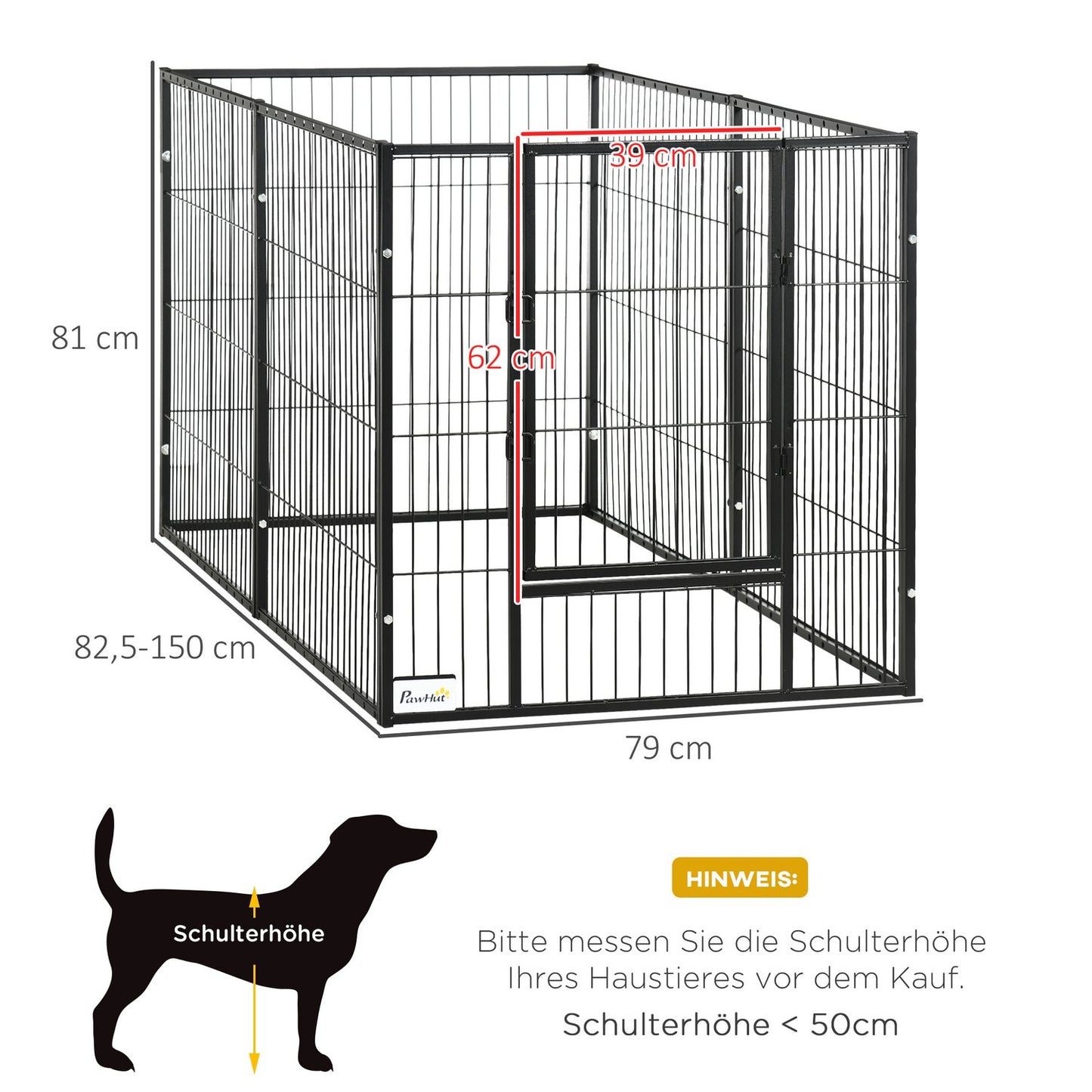 Puppy playpen with door, 6 panels, indoor/outdoor steel