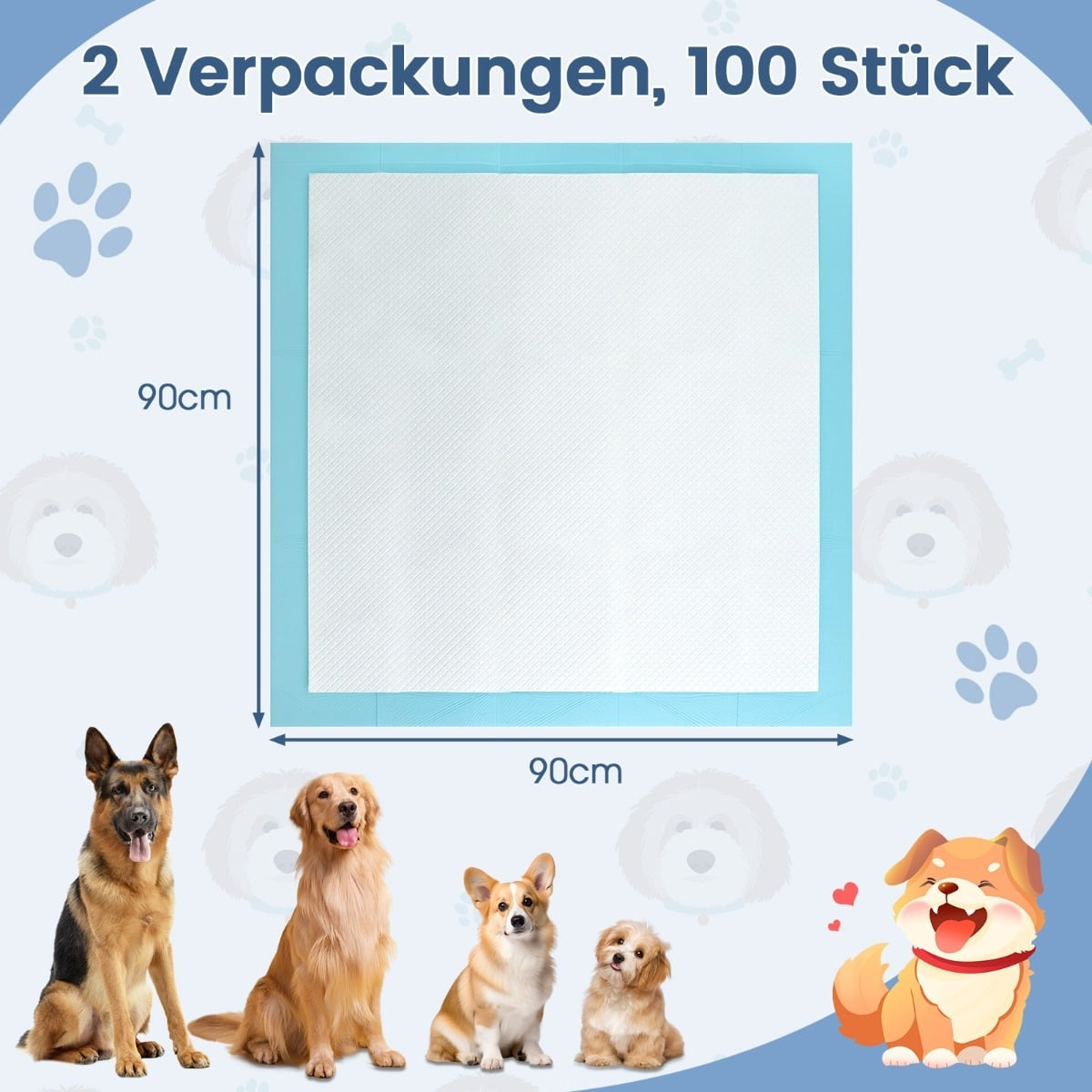 Puppy Training Pads, Leak-Proof, 90x90 cm, 100 Pack