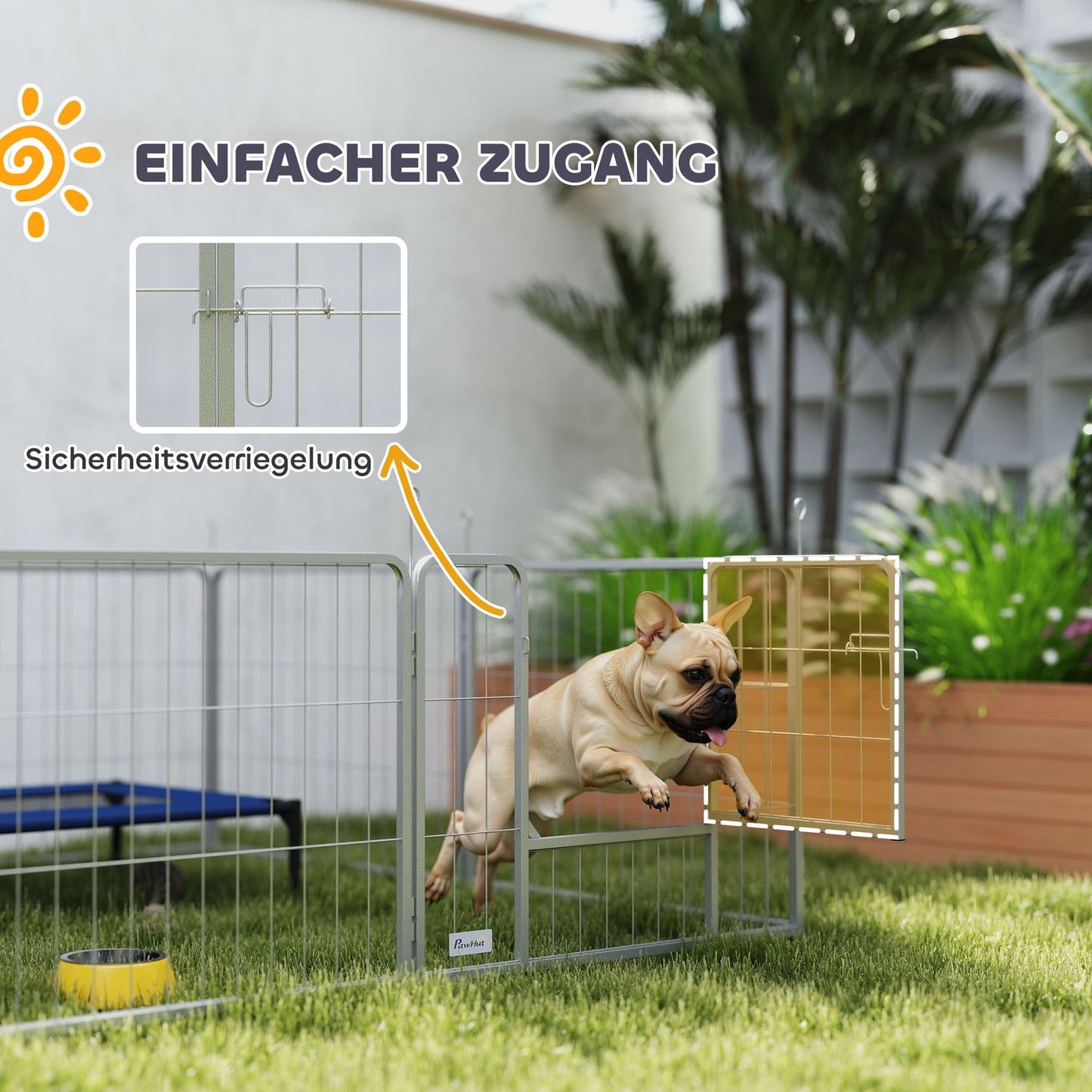 Steel dog playpen, 60 cm, 8-part, with door for small pets