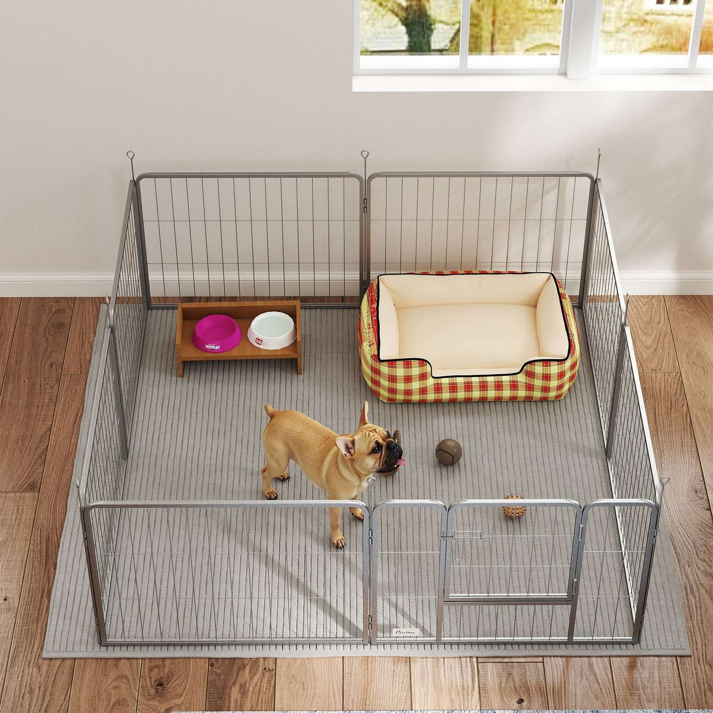 Steel dog playpen, 60 cm, 8-part, with door for small pets