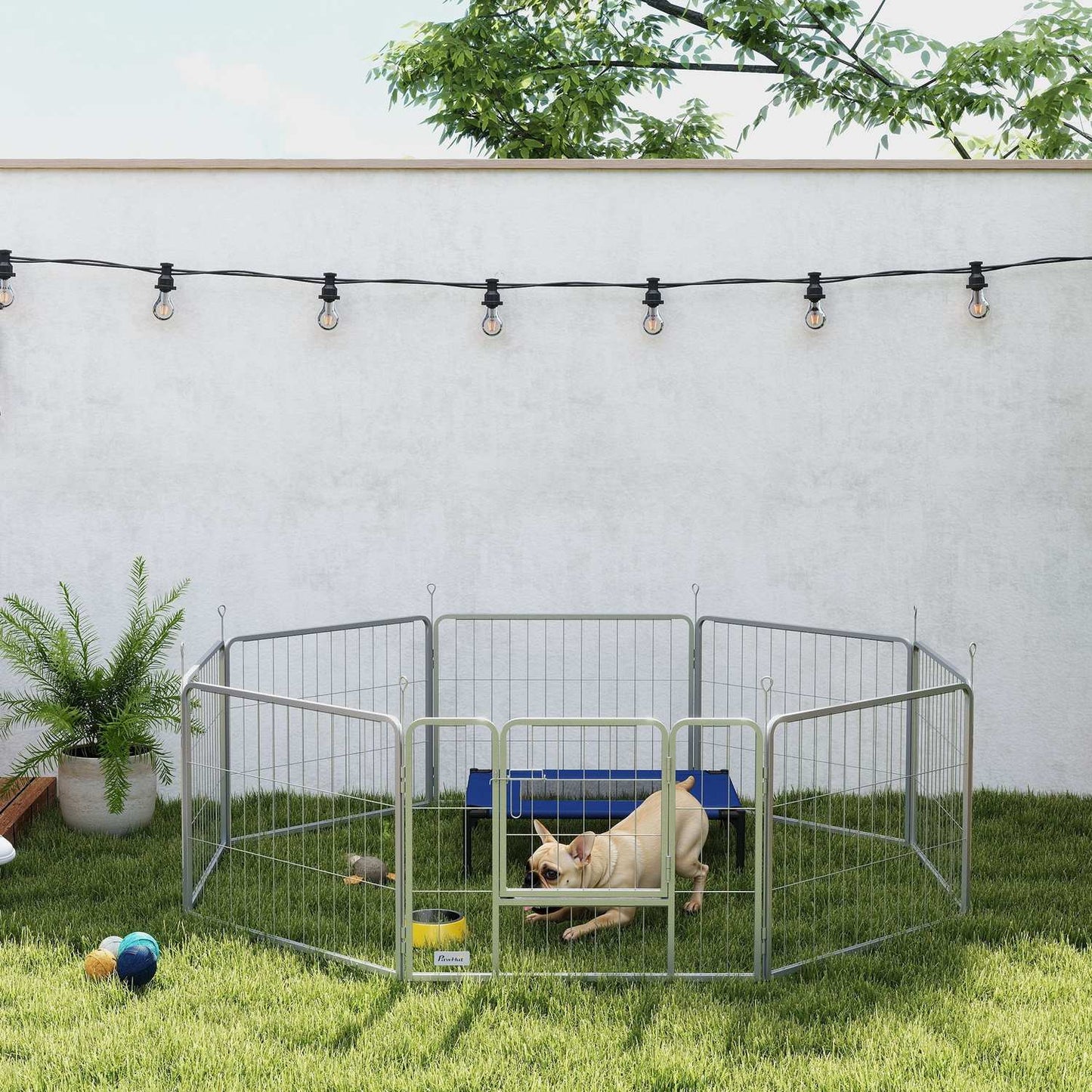 Steel dog playpen, 60 cm, 8-part, with door for small pets