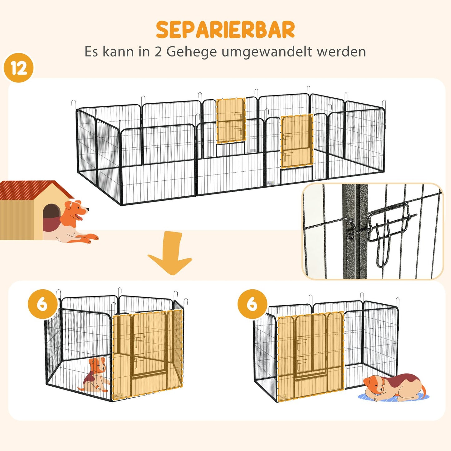 Puppy playpen, 80 cm steel, 12-part, 2 doors, grey