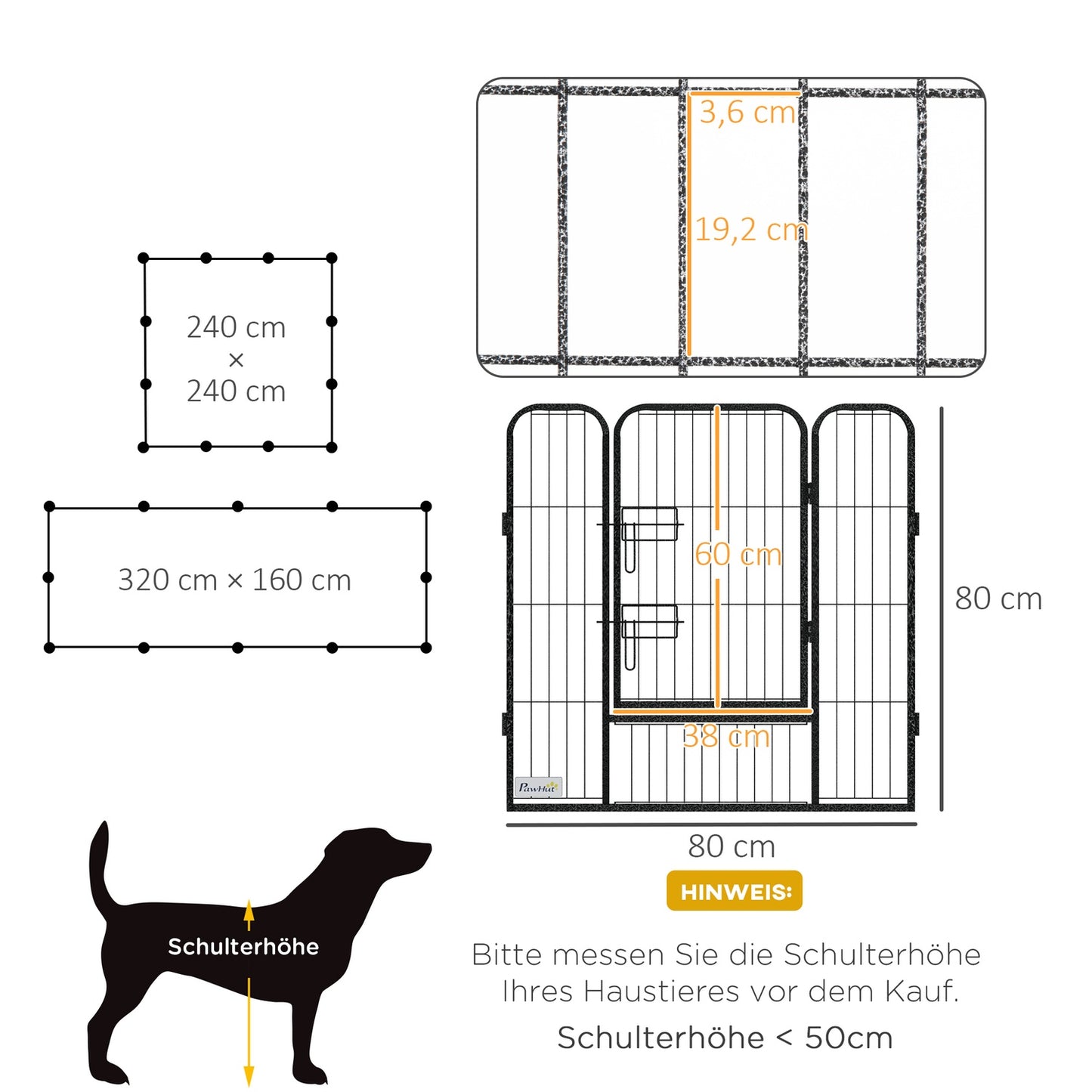 Puppy playpen, 80 cm steel, 12-part, 2 doors, grey