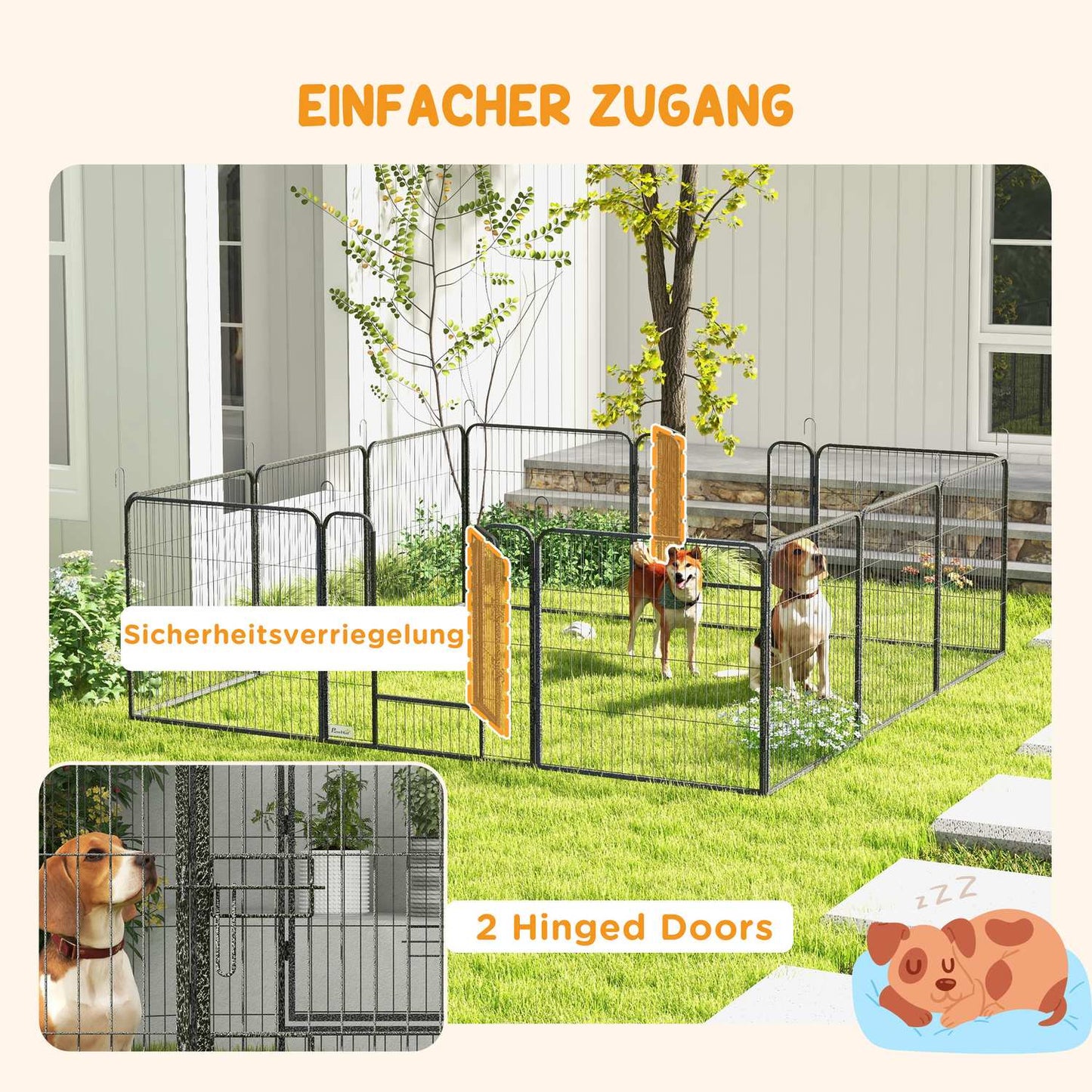 Puppy playpen, 80 cm steel, 12-part, 2 doors, grey