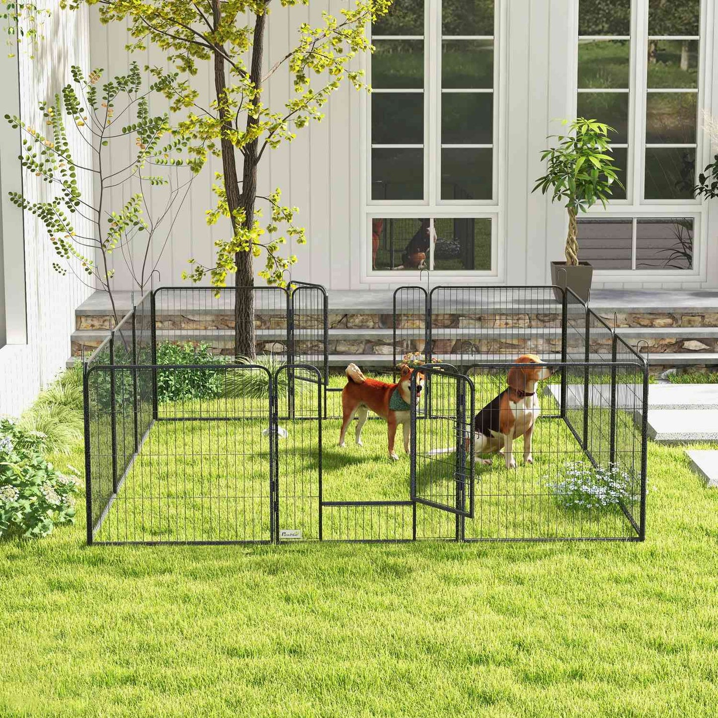 Puppy playpen, 80 cm steel, 12-part, 2 doors, grey