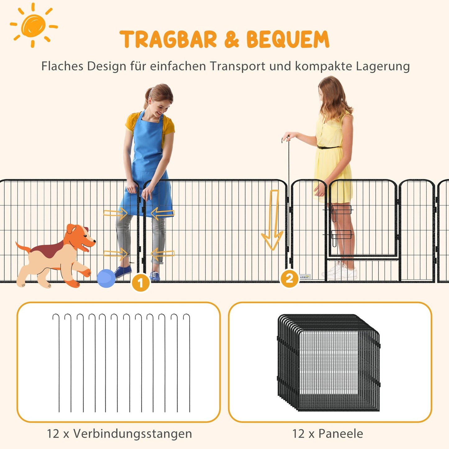 Puppy playpen, 80 cm steel, 12-part, 2 doors, grey