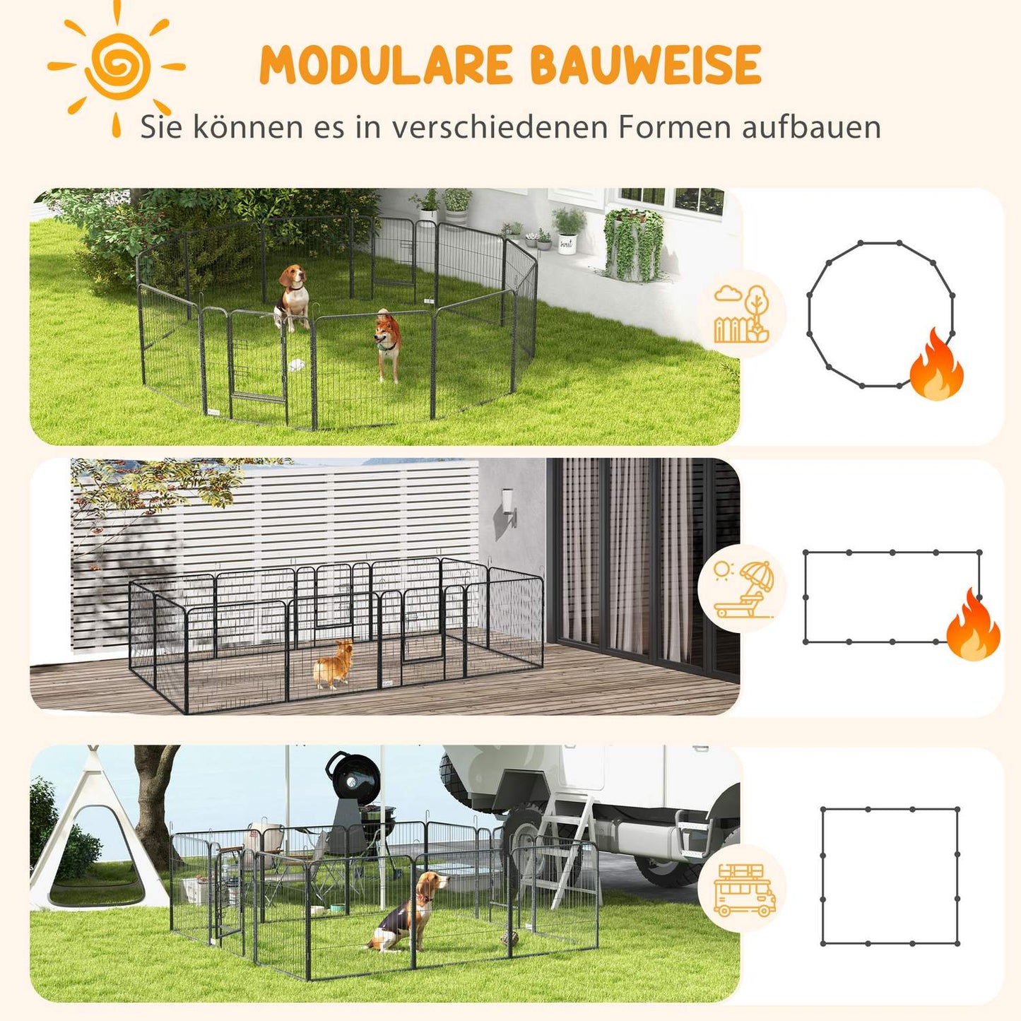 Puppy playpen, 80 cm steel, 12-part, 2 doors, grey