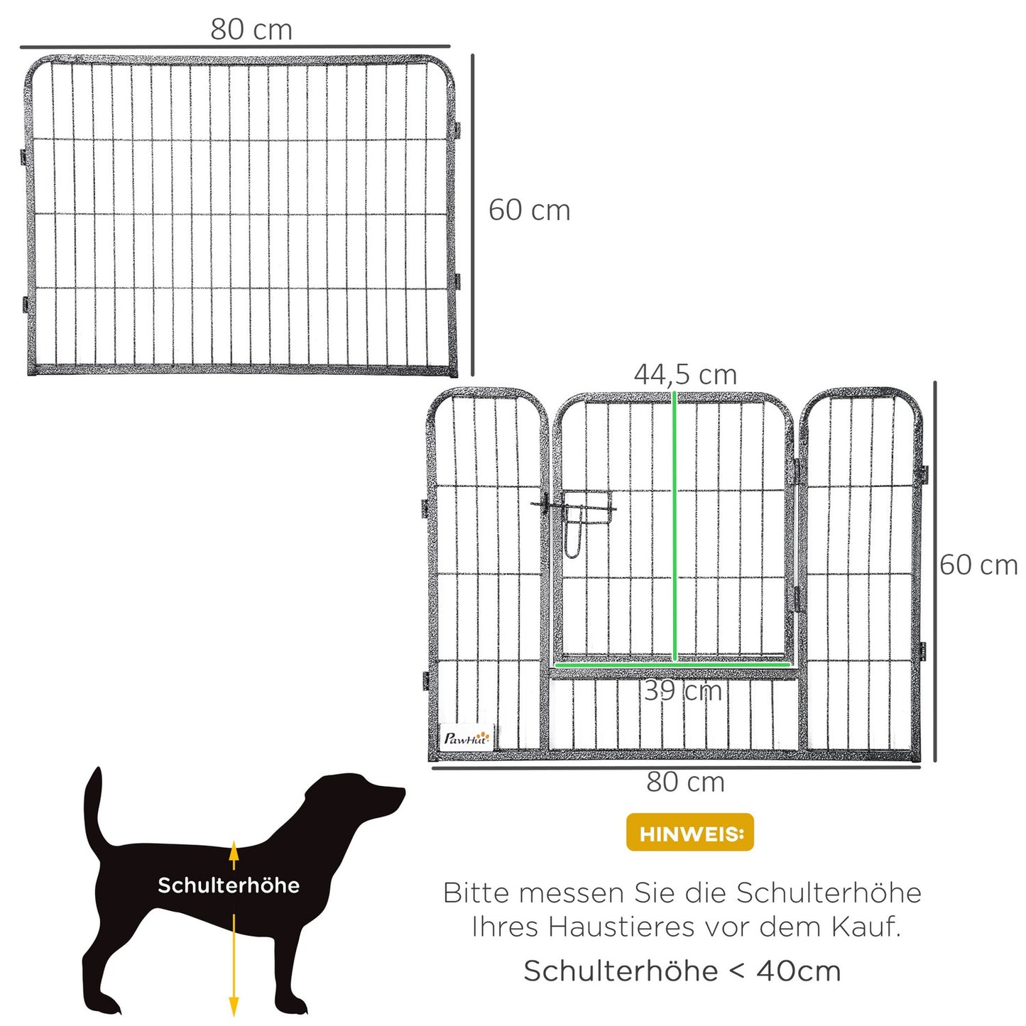 Outdoor puppy cage, steel, 16 segments, 2 doors, 60 cm high