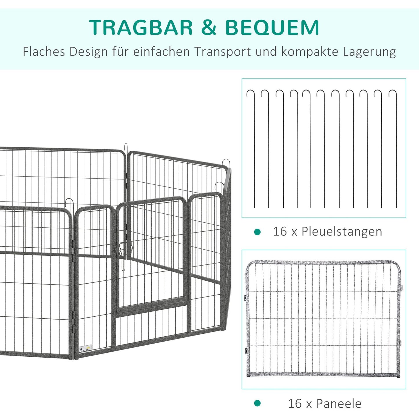 Outdoor puppy cage, steel, 16 segments, 2 doors, 60 cm high