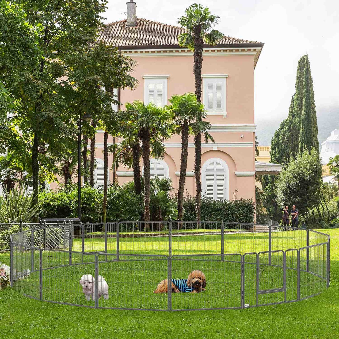 Outdoor puppy cage, steel, 16 segments, 2 doors, 60 cm high