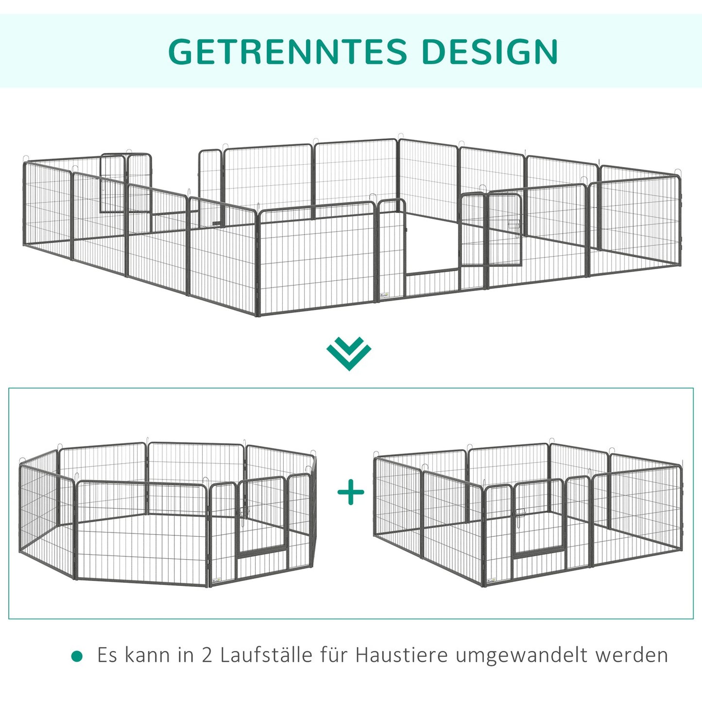 Outdoor puppy cage, steel, 16 segments, 2 doors, 60 cm high