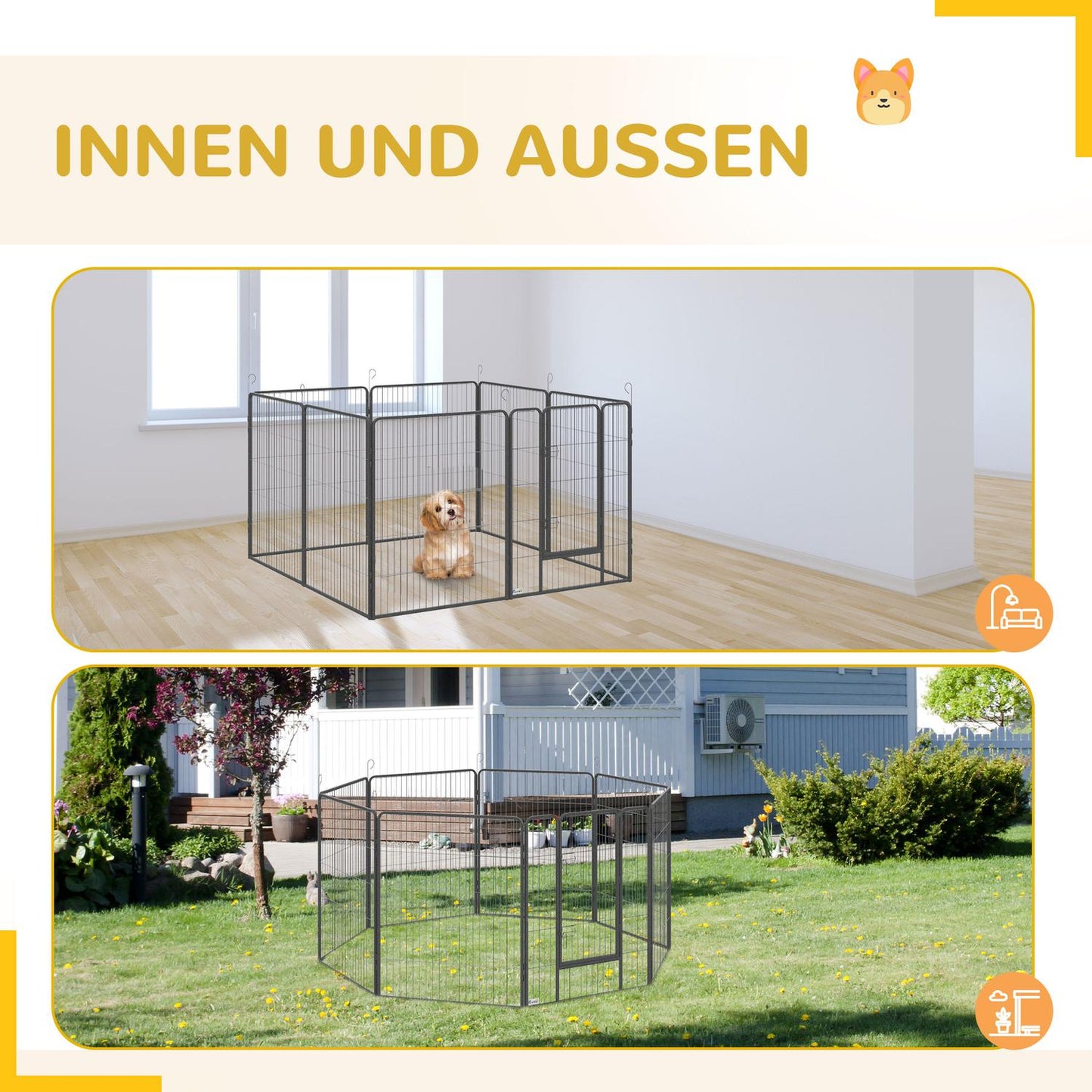 Outdoor Puppy Kennel - Steel enclosure with double doors