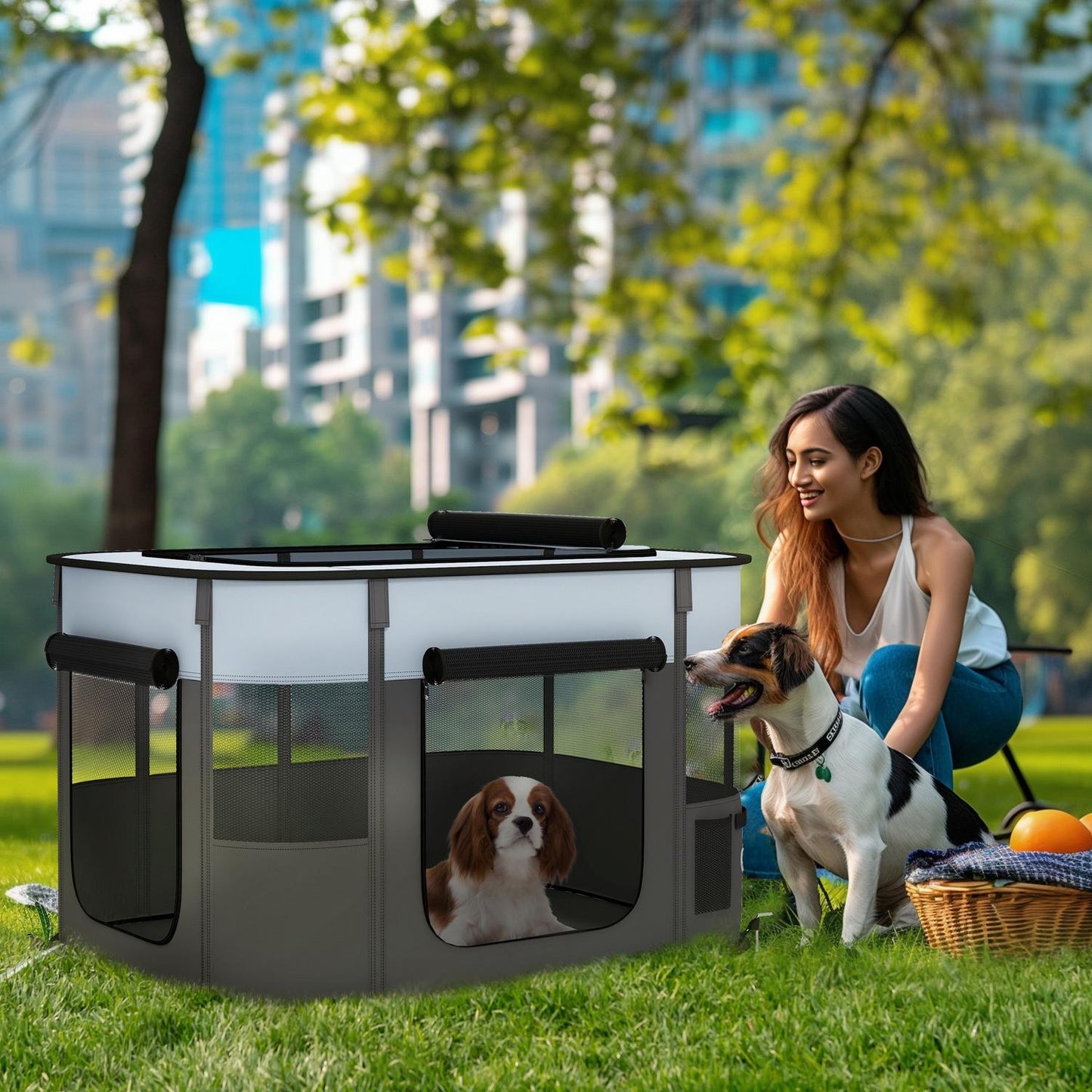 Puppy playpen with doors, foldable & breathable, 94x74x60 cm