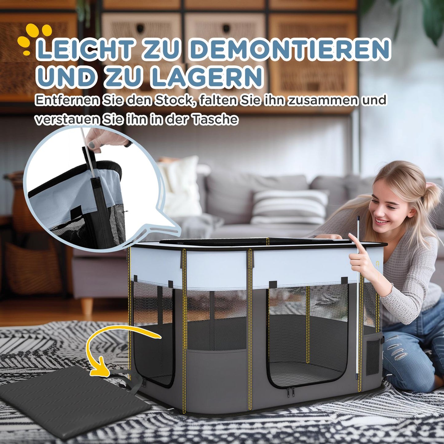 Puppy playpen with doors, foldable & breathable, 94x74x60 cm