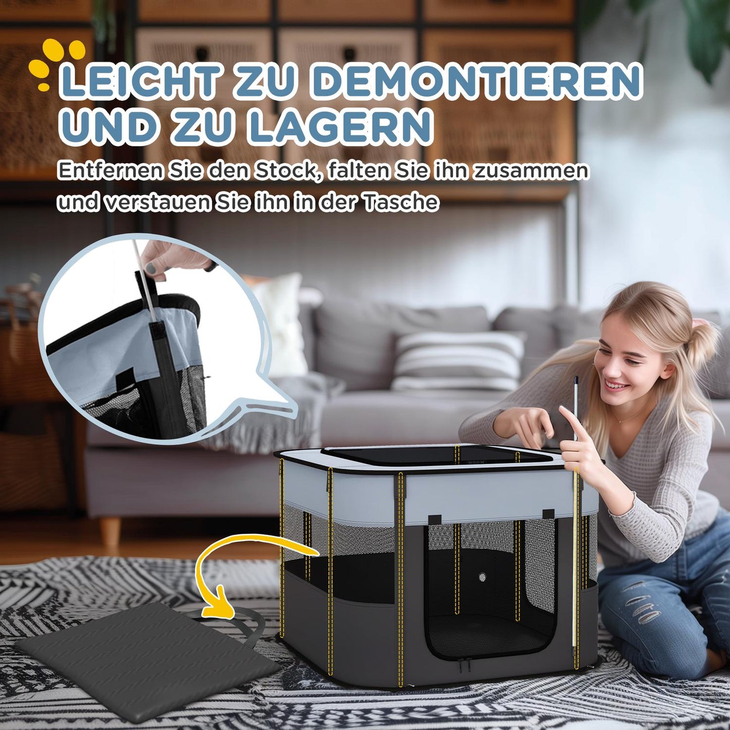Collapsible puppy playpen with doors for small dogs, indoor/outdoor