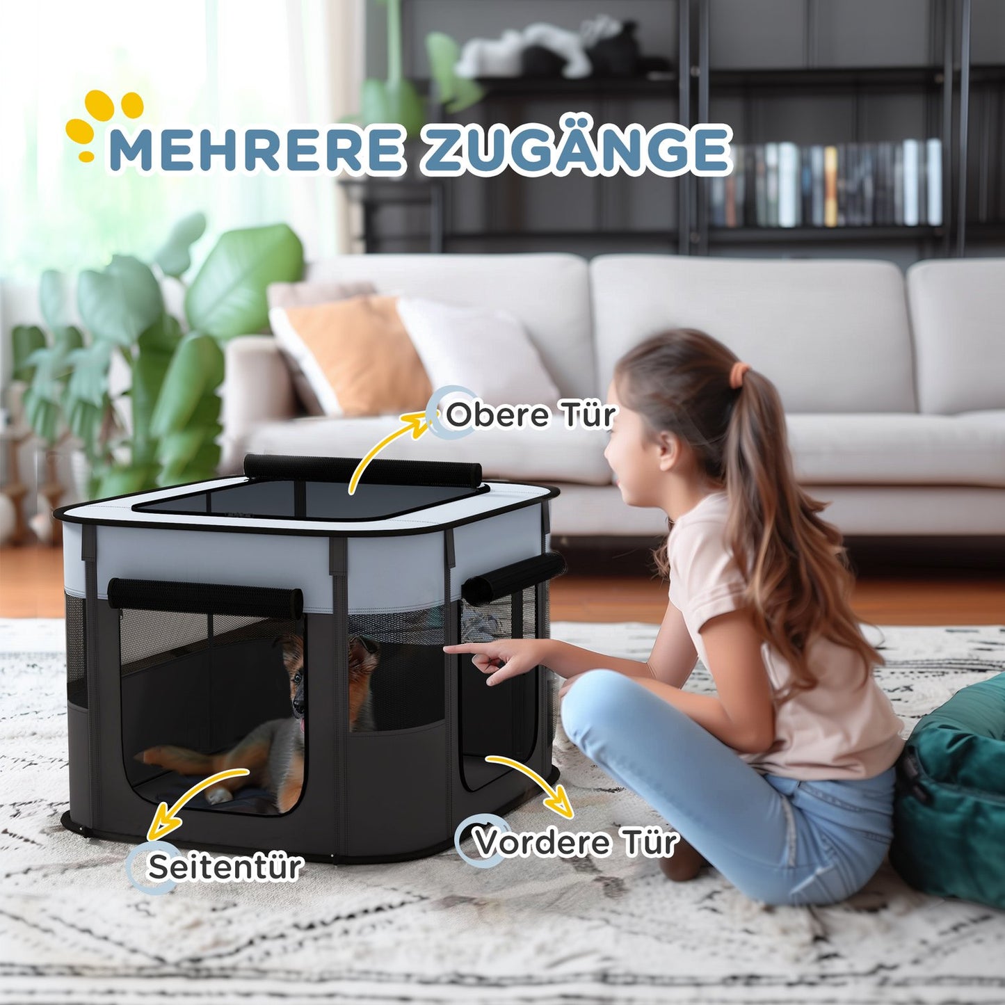 Collapsible puppy playpen with doors for small dogs, indoor/outdoor