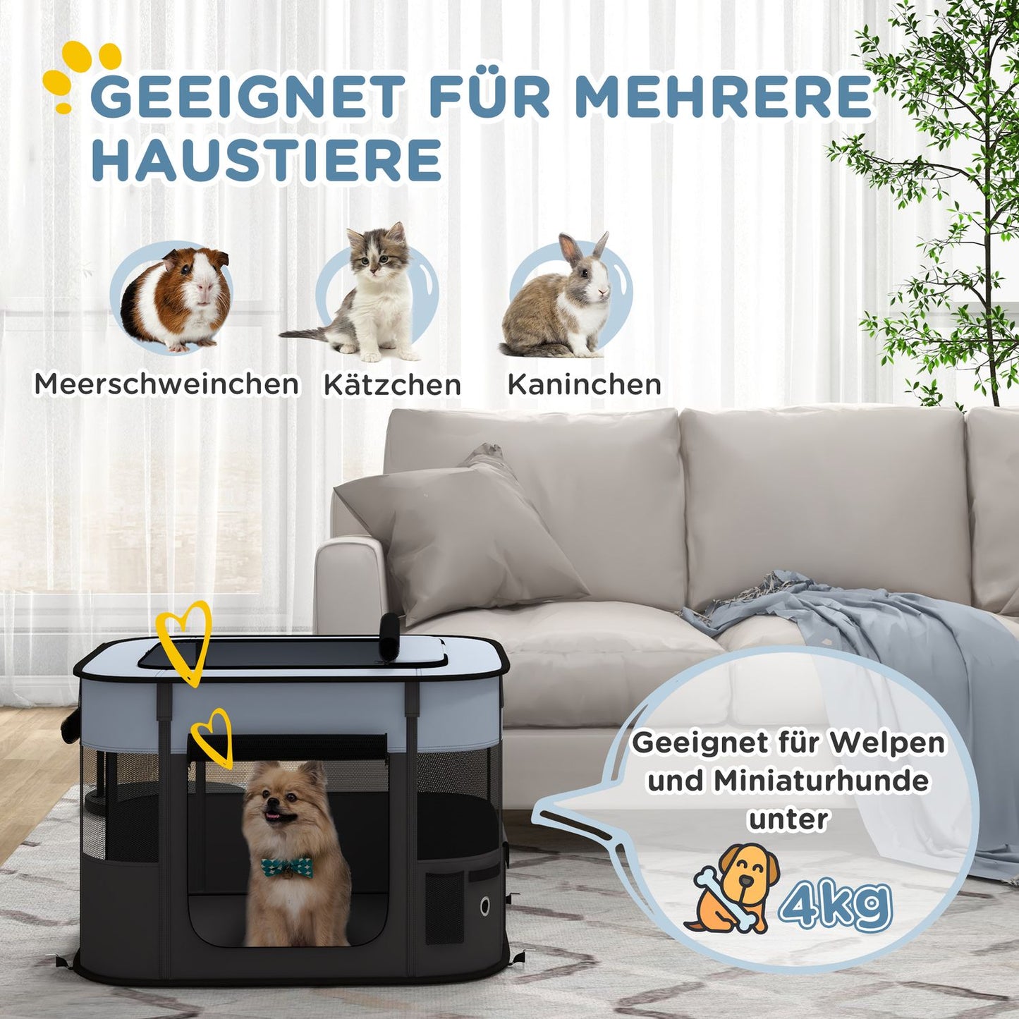 Collapsible puppy playpen with doors for small dogs, indoor/outdoor