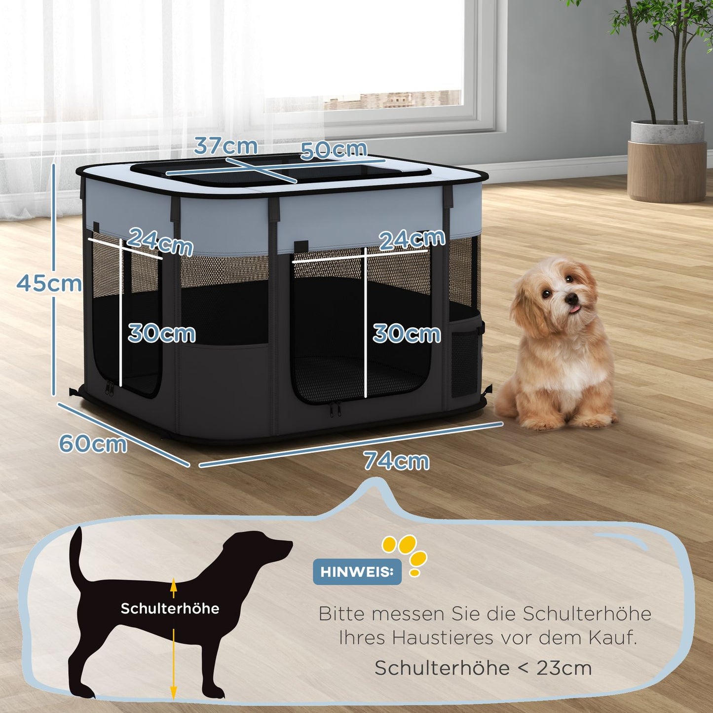 Collapsible puppy playpen with doors for small dogs, indoor/outdoor