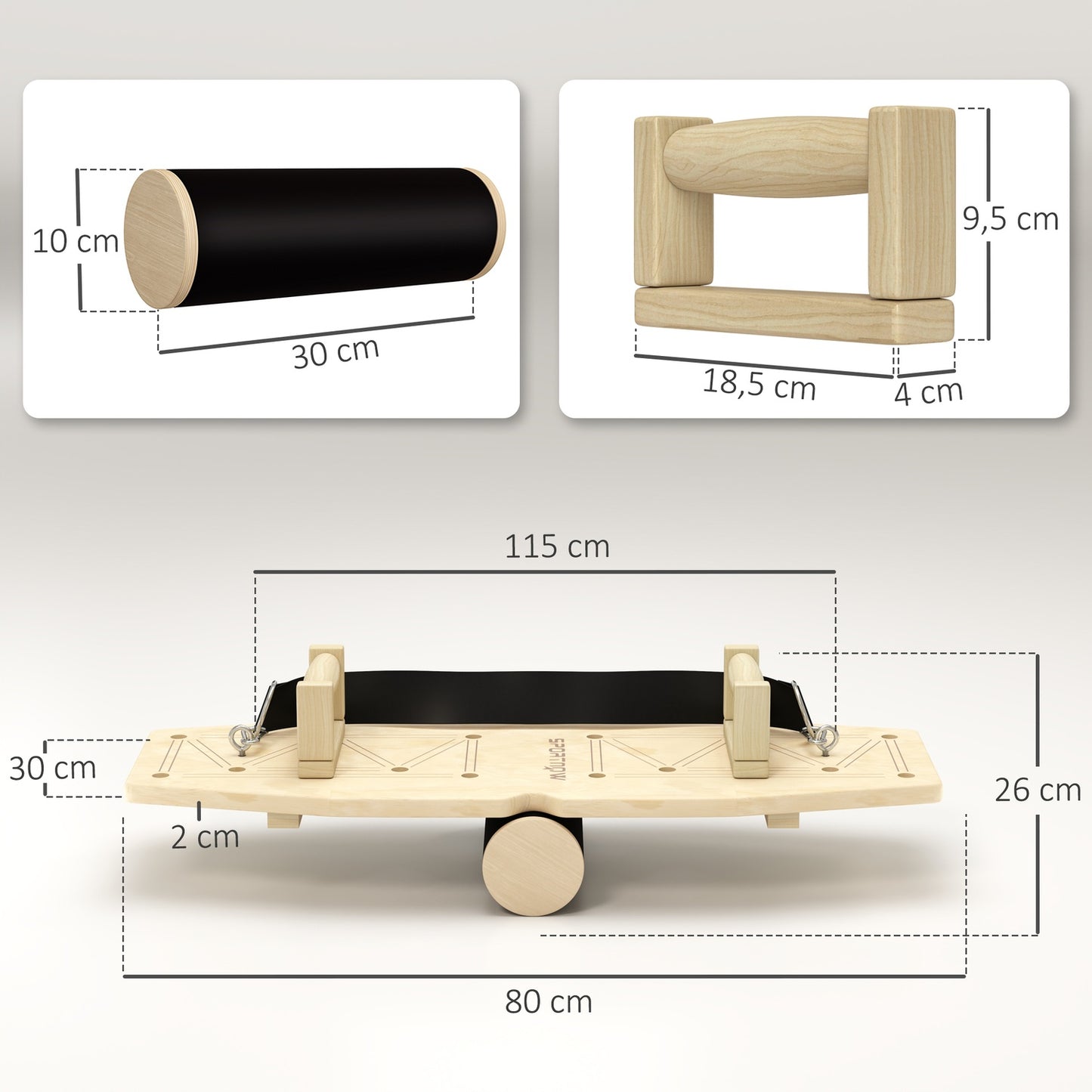 Wooden push-up bars with resistance bands, 11 exercises
