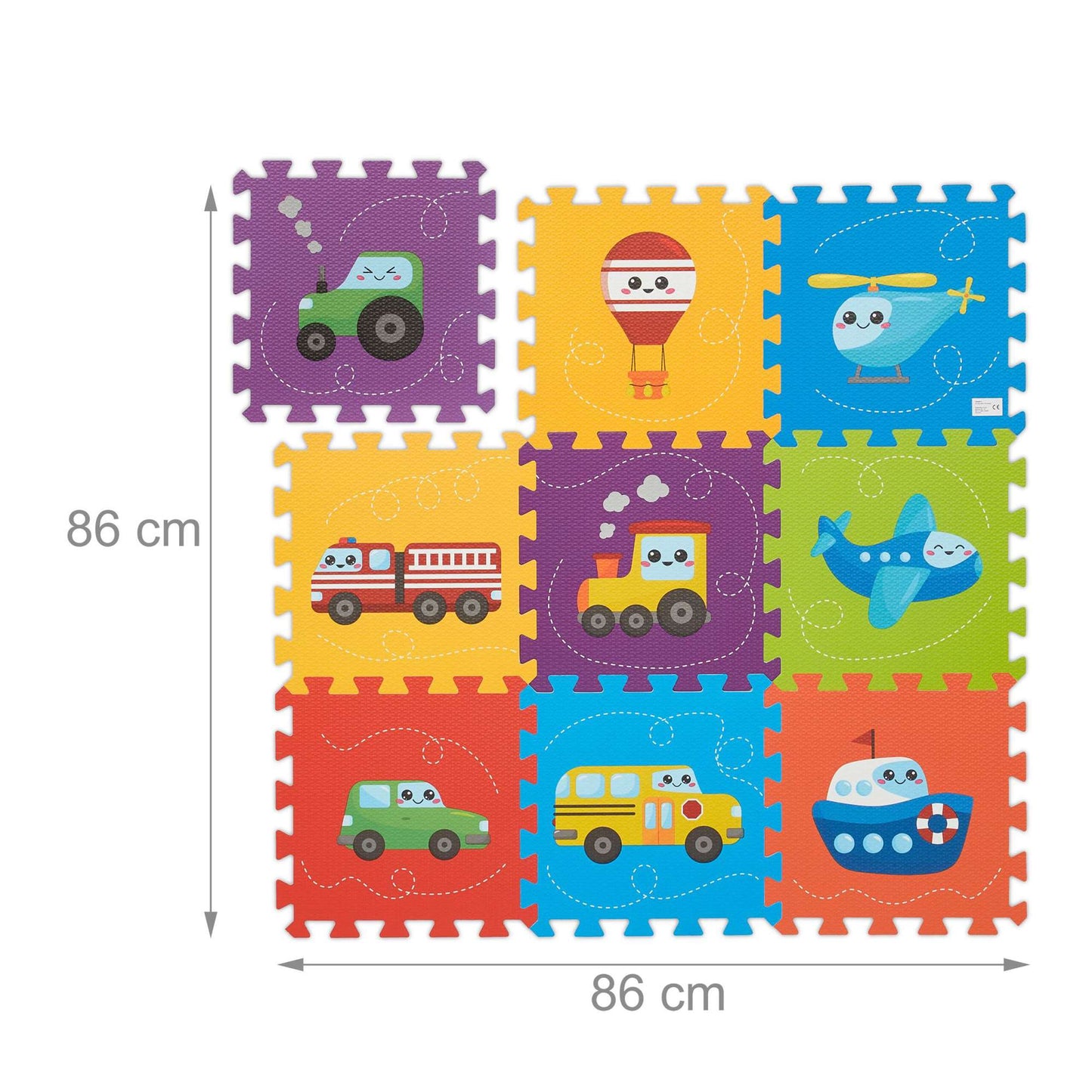 Puzzle mat with vehicles