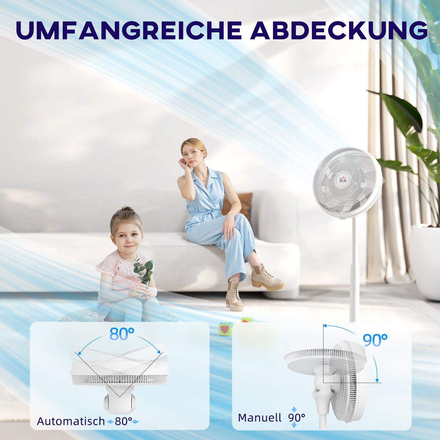 Quiet pedestal fan with remote control, 12 speeds, sleep mode