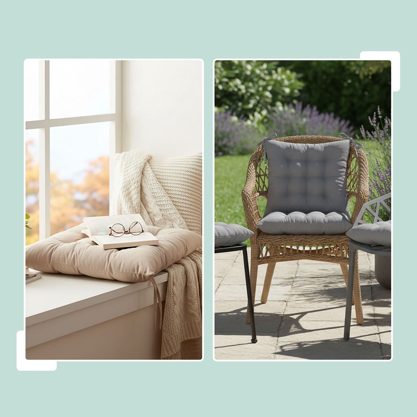 Quilted Chair Cushions with Ties, 4-Pack
