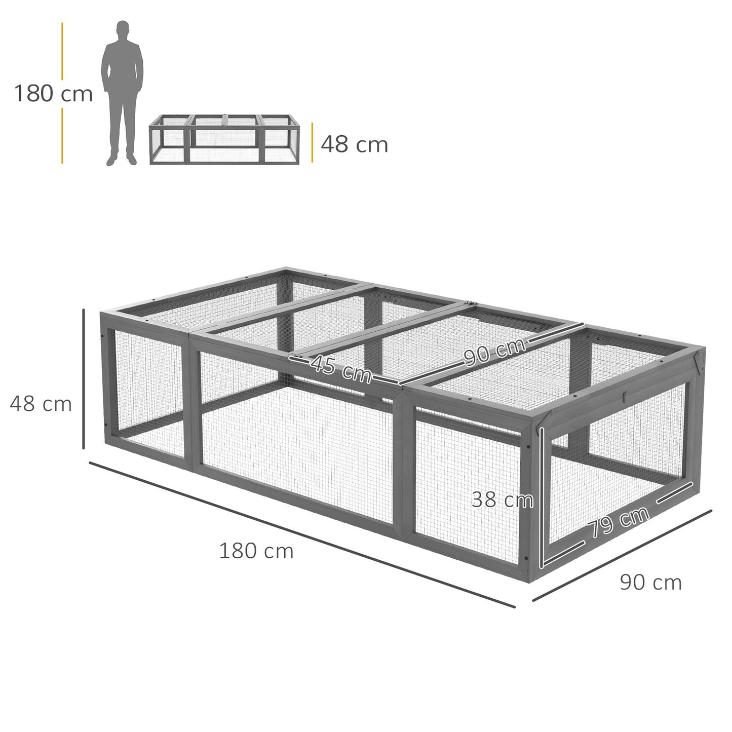 Rabbit cage in fir wood with winter-proof hinged roof
