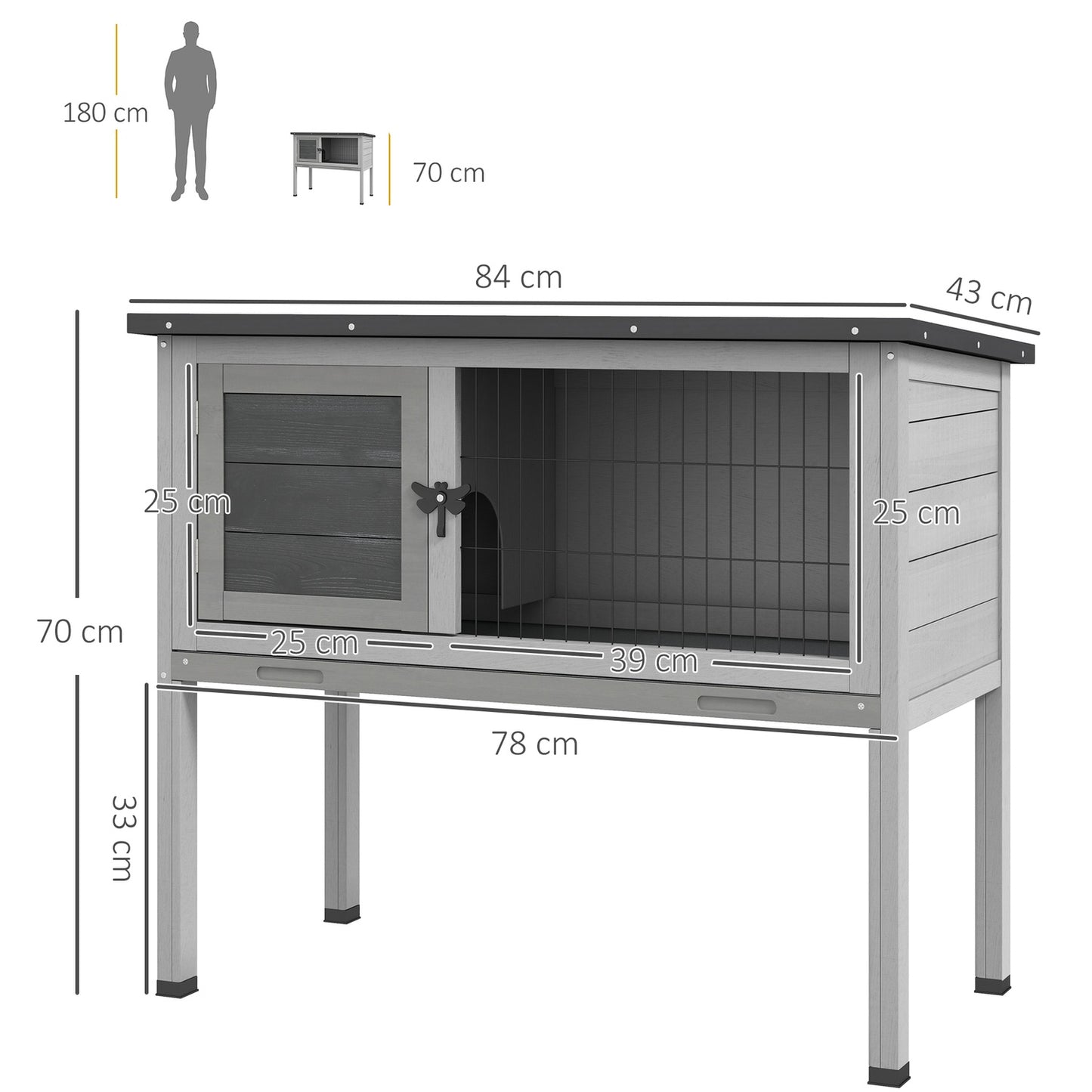 Outdoor winterproof rabbit cage, spruce, hinged roof