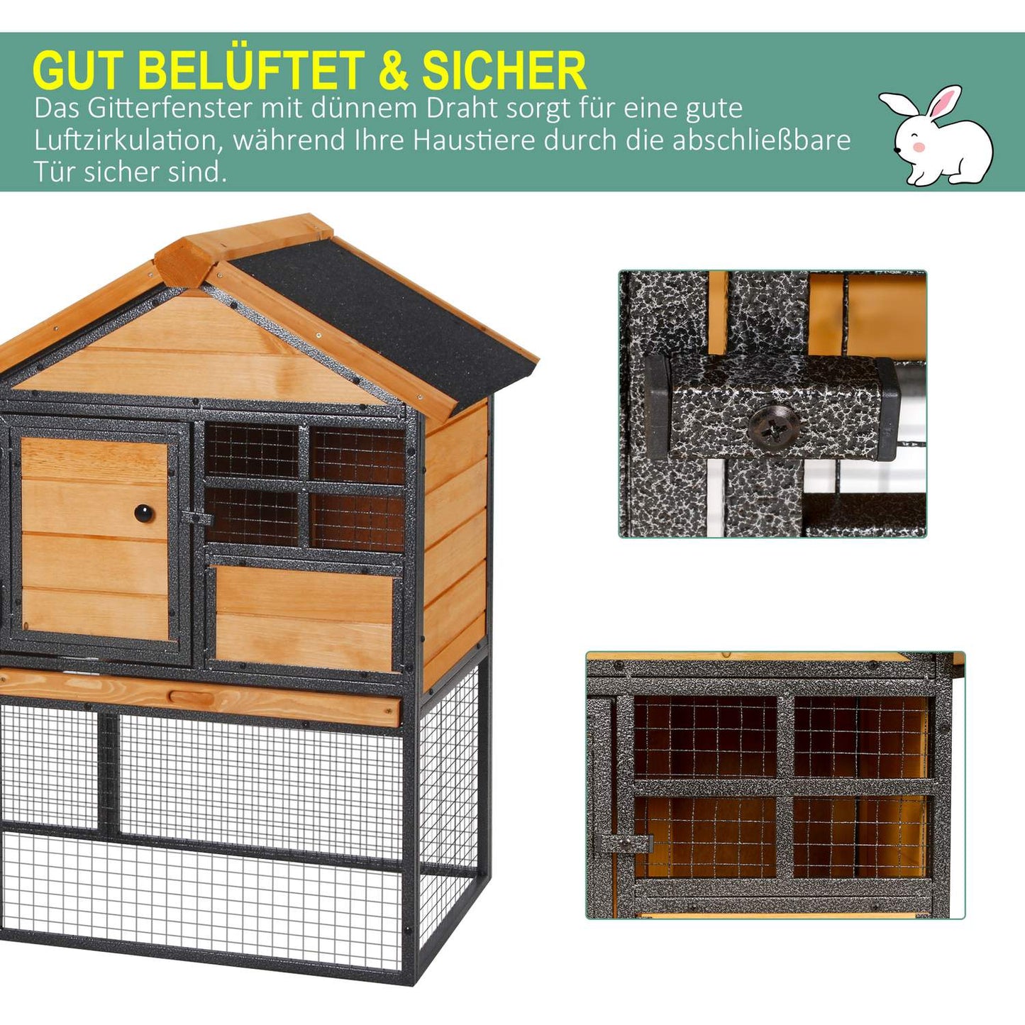 Outdoor raised rabbit cage, lockable door, wood-metal, 122 cm