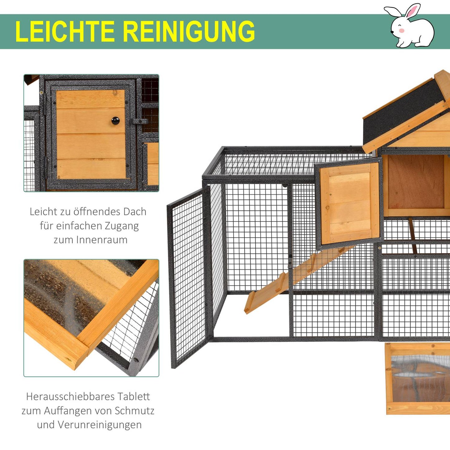 Outdoor raised rabbit cage, lockable door, wood-metal, 122 cm