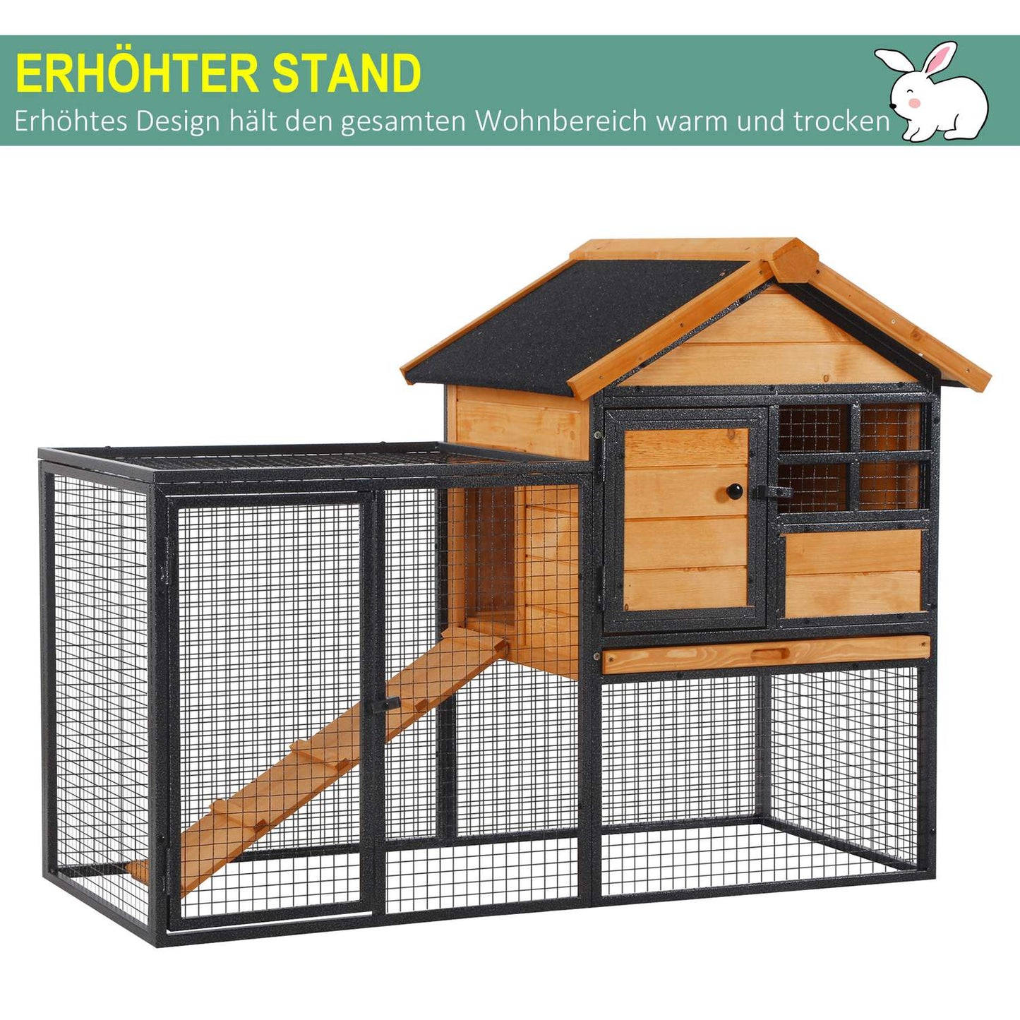 Outdoor raised rabbit cage, lockable door, wood-metal, 122 cm