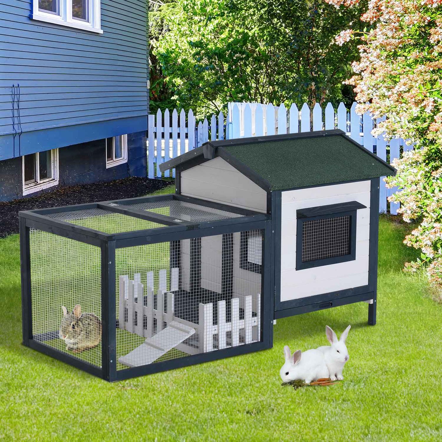 Small animal cage with outdoor enclosure, 151x78x84.5 cm