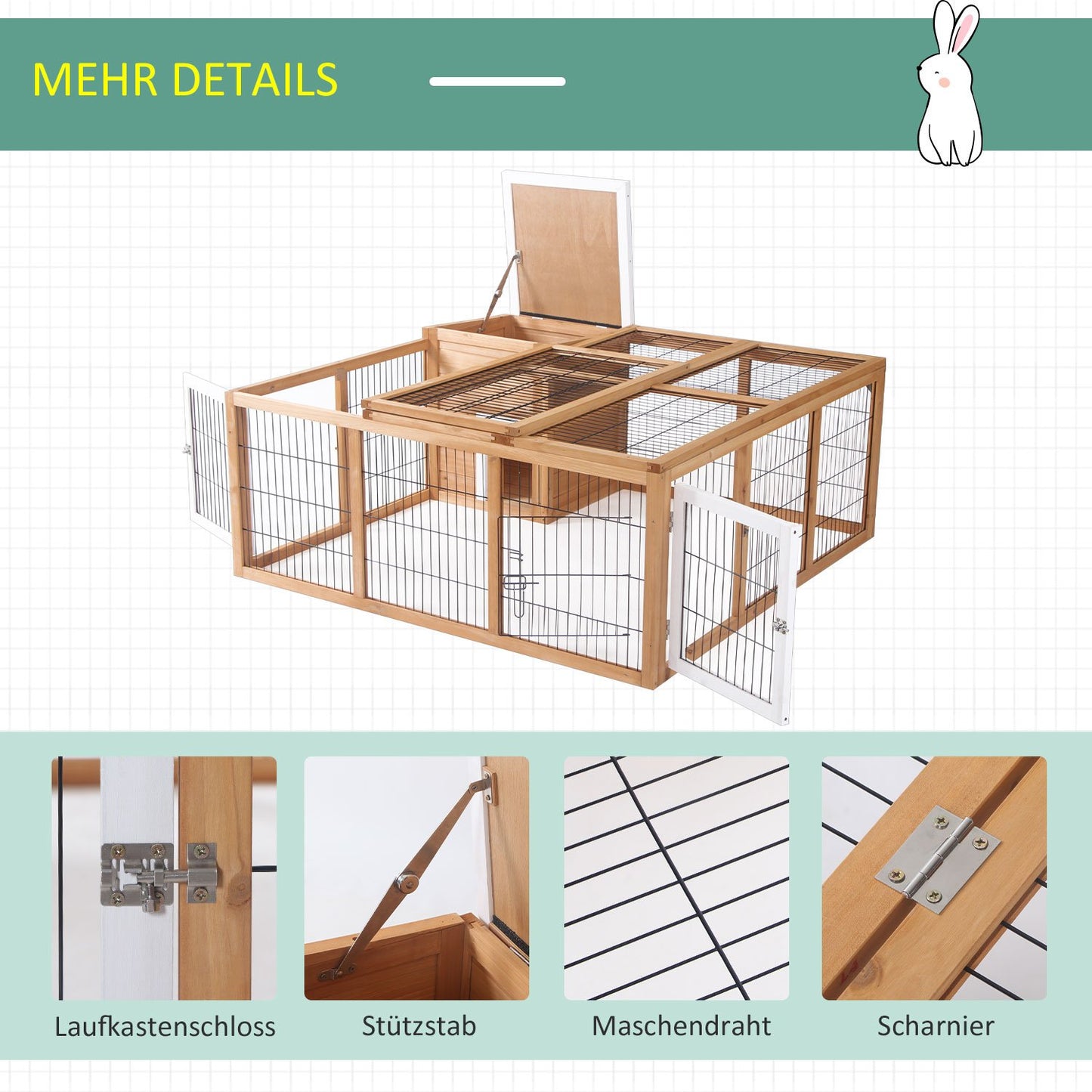 Rabbit cage for small animals, spruce, 123x120x52 cm, outdoor roof