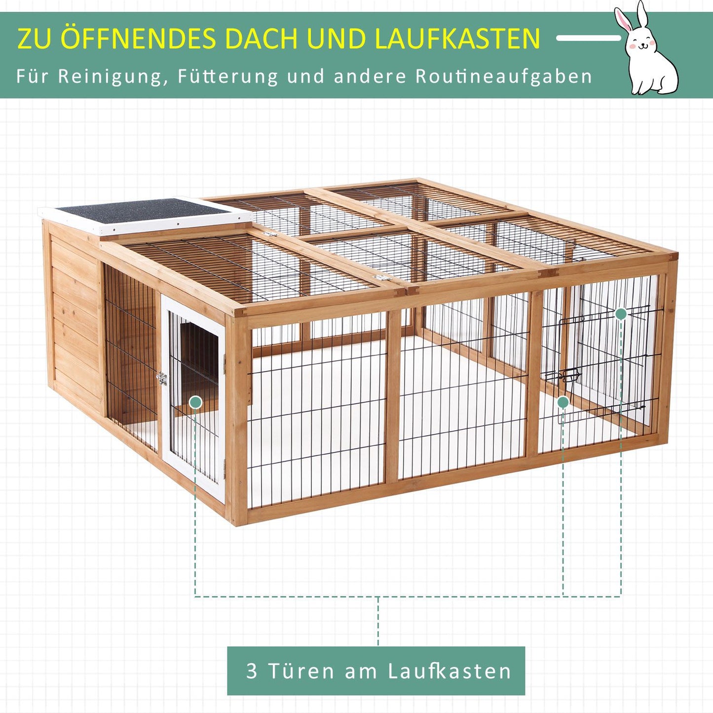Rabbit cage for small animals, spruce, 123x120x52 cm, outdoor roof