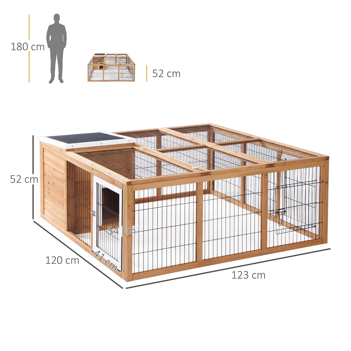 Rabbit cage for small animals, spruce, 123x120x52 cm, outdoor roof