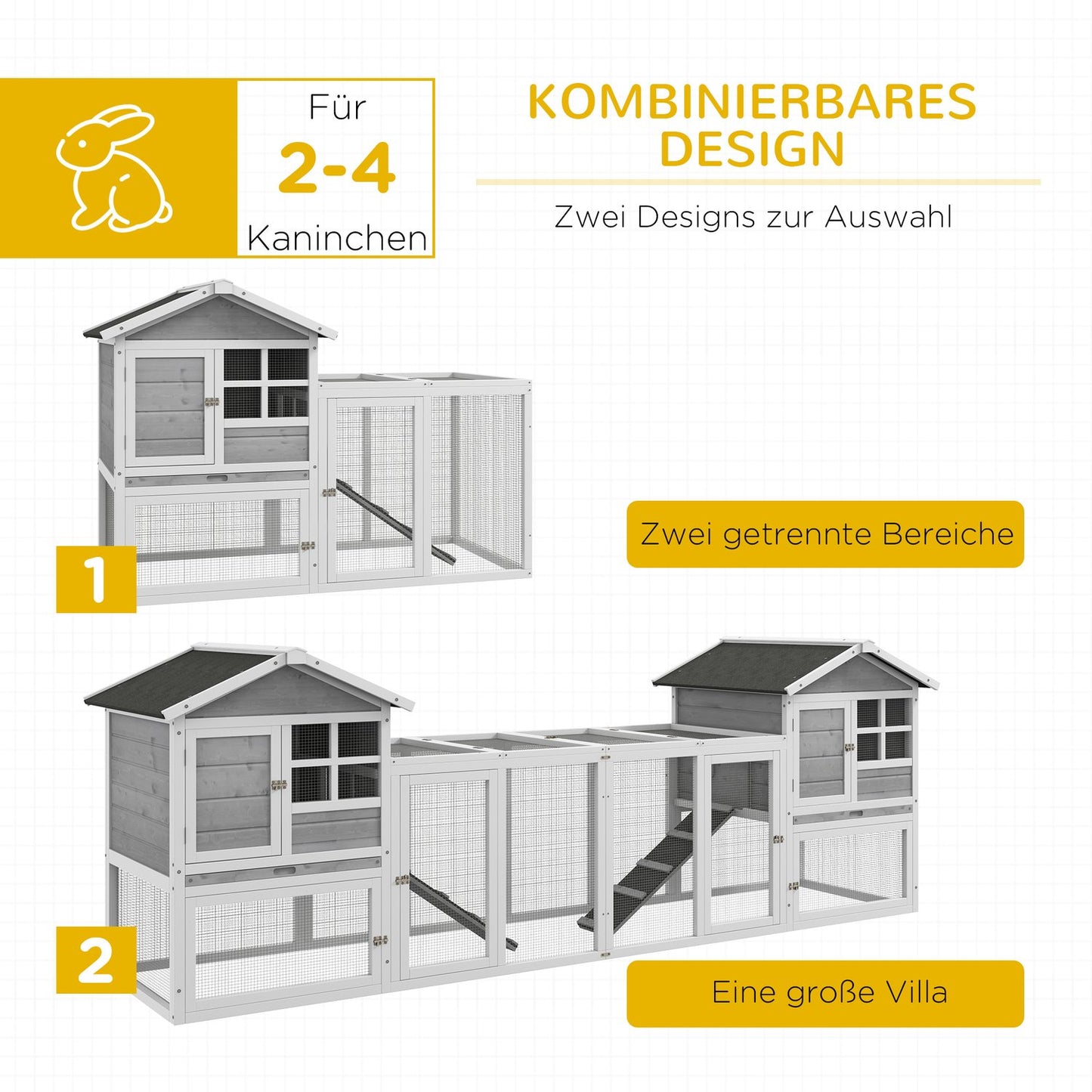 Rabbit hutch with cover & ramp, wood, grey