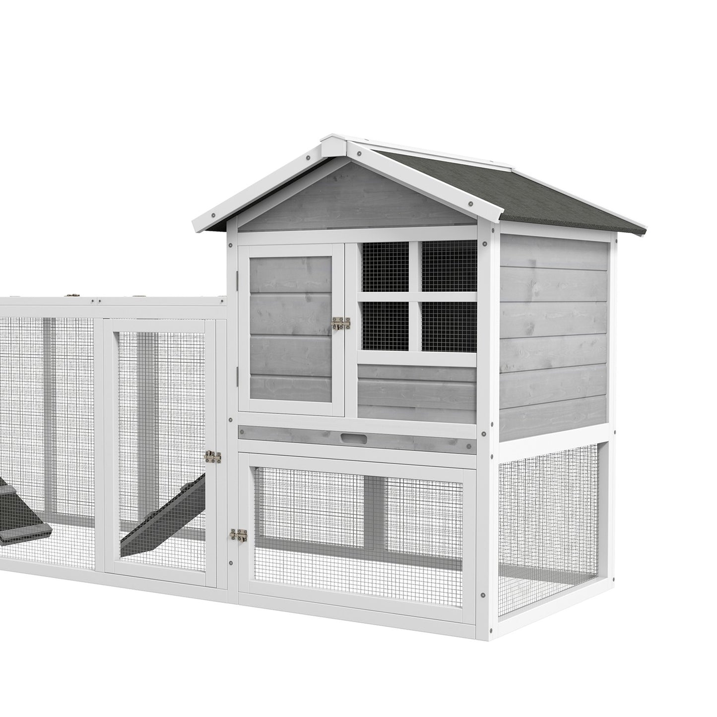 Rabbit hutch with cover & ramp, wood, grey